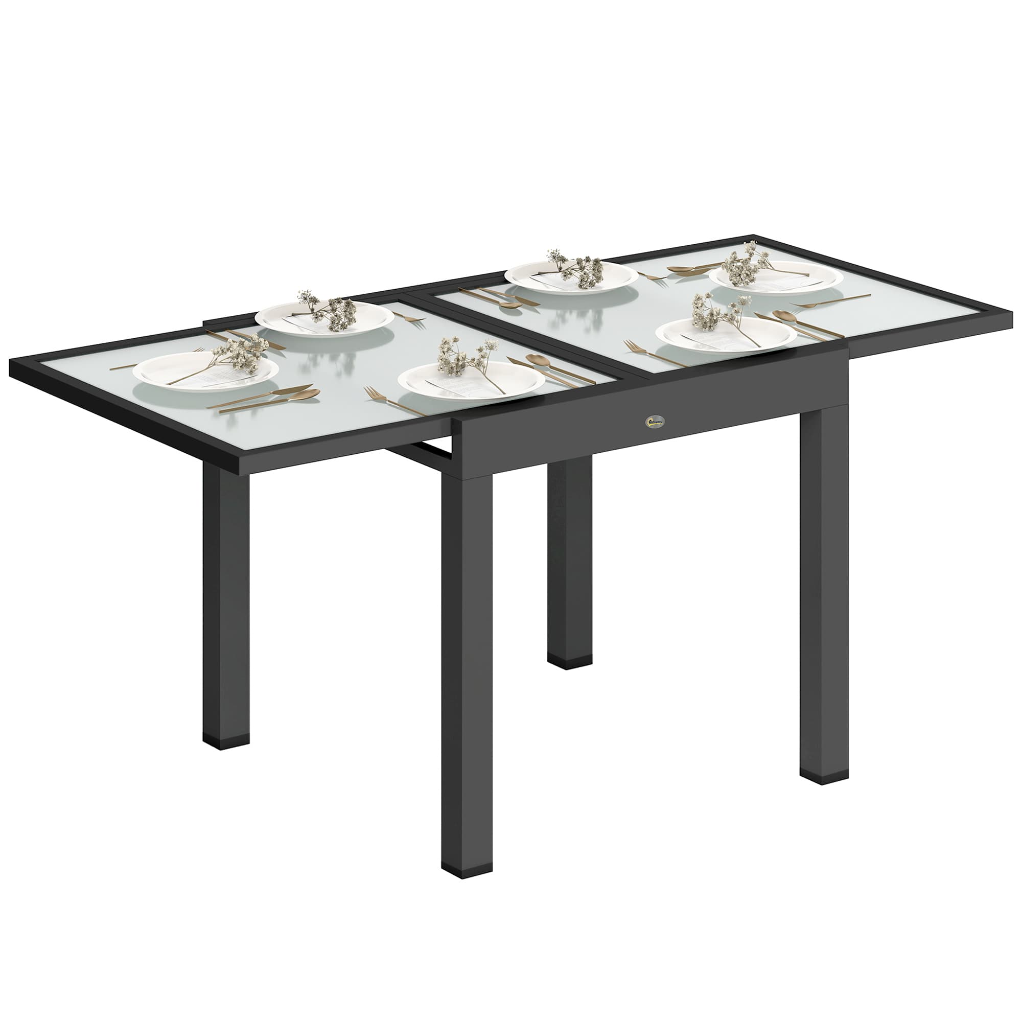 Outsunny Table Extensible de Jardin Grande Taille dim. dépliées 160 x 80 x 75 cm alu métal Plateau Verre trempé transparent