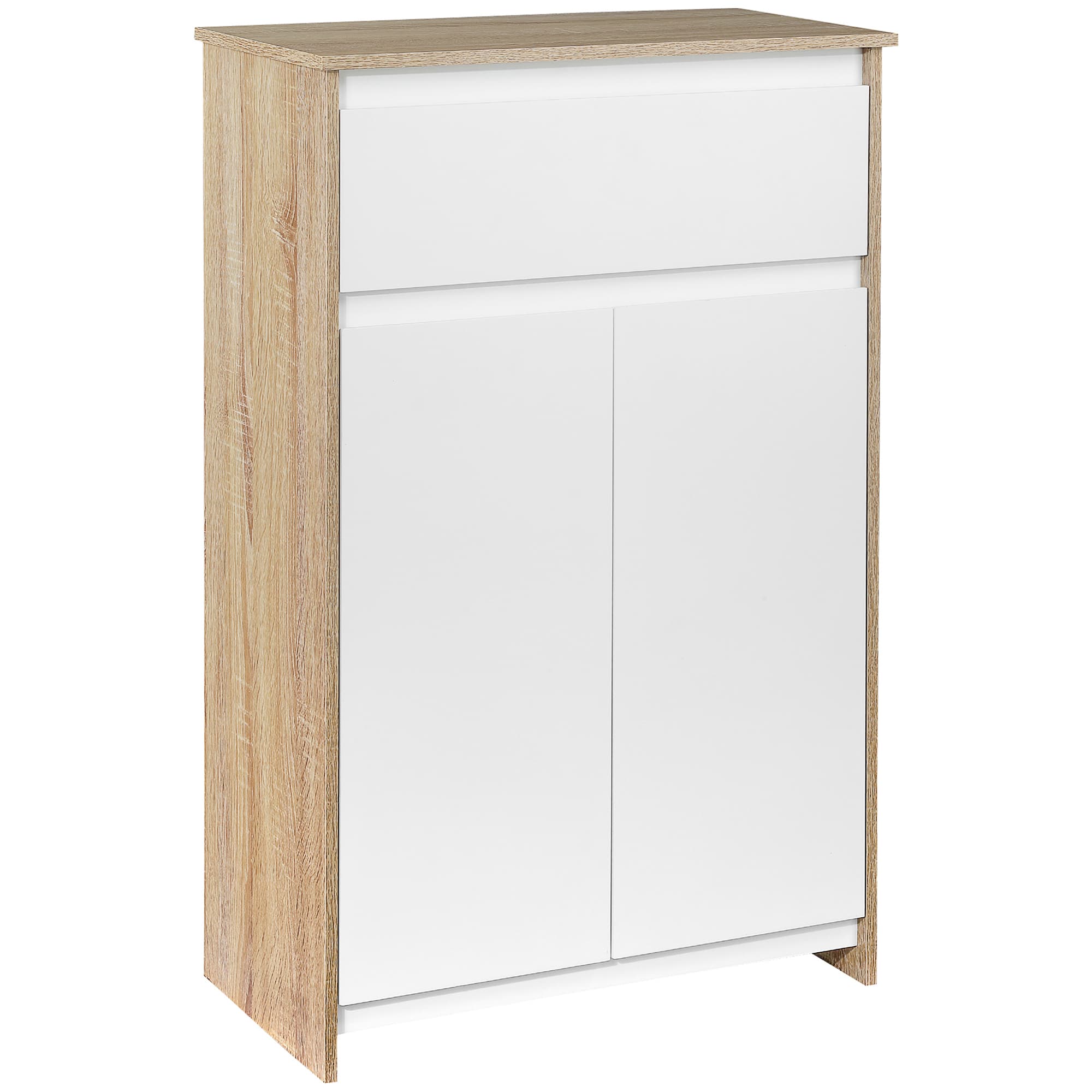 kleankin Meuble de salle de bain, meuble de rangement, tiroir et placard double porte, 60x30x90cm, blanc et effet bois naturel