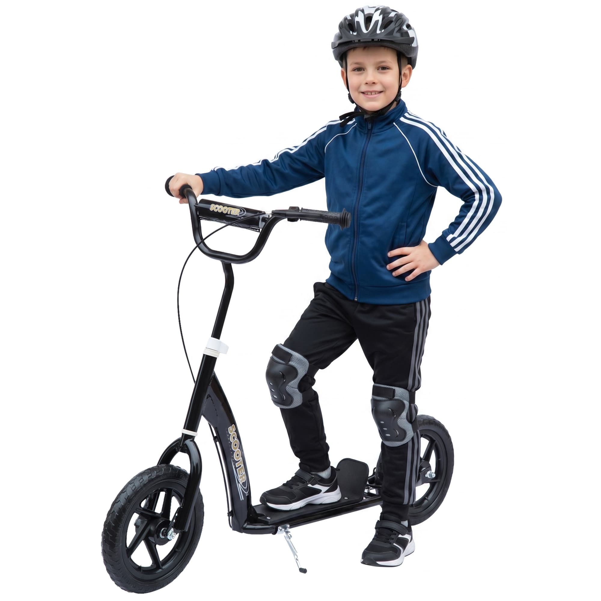 HOMCOM Trottinette patinette pneus 30 cm Hauteur Guidon réglable poignée Frein et béquille Acier Noir