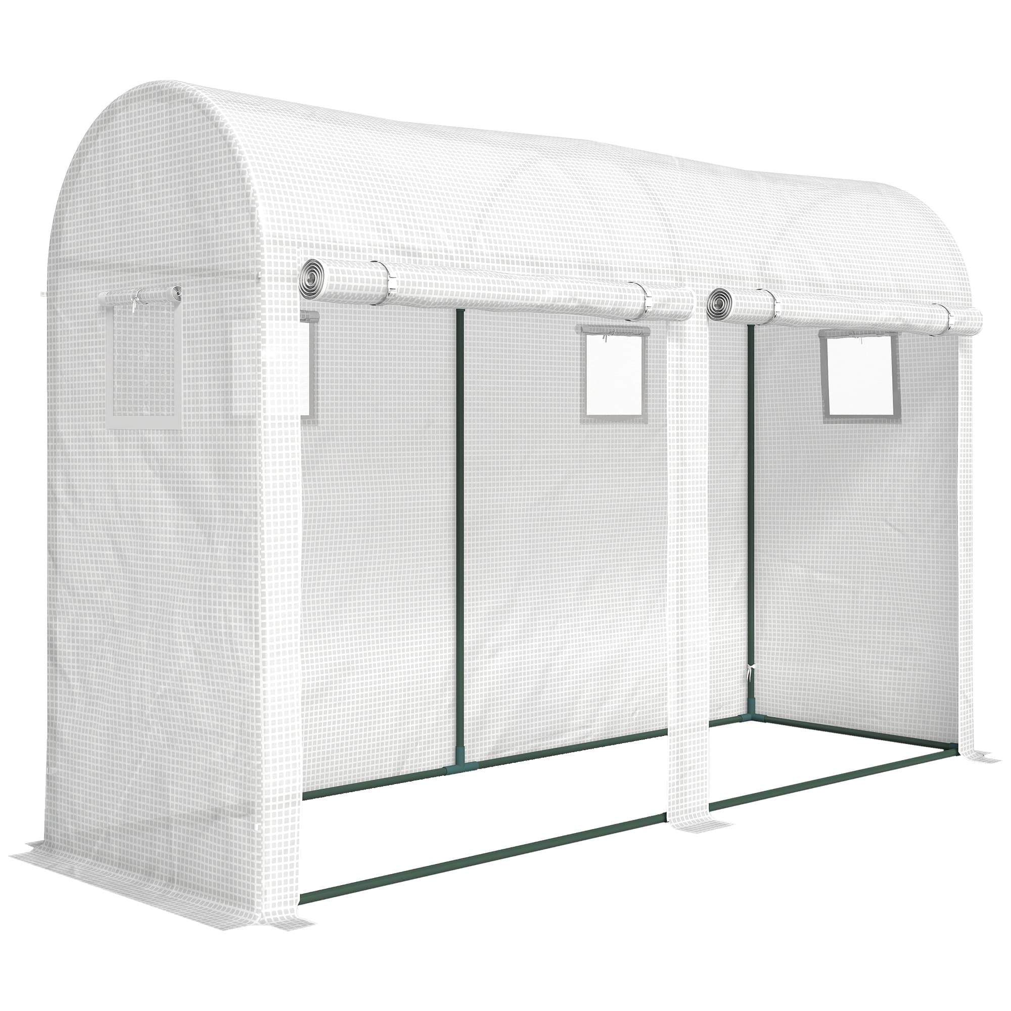 Outsunny Serre de Jardin, Petite Serre de Balcon en Bâche PE Châssis Acier, Portes et Fenêtres Roulantes 300 x 100 x 200 cm blanc