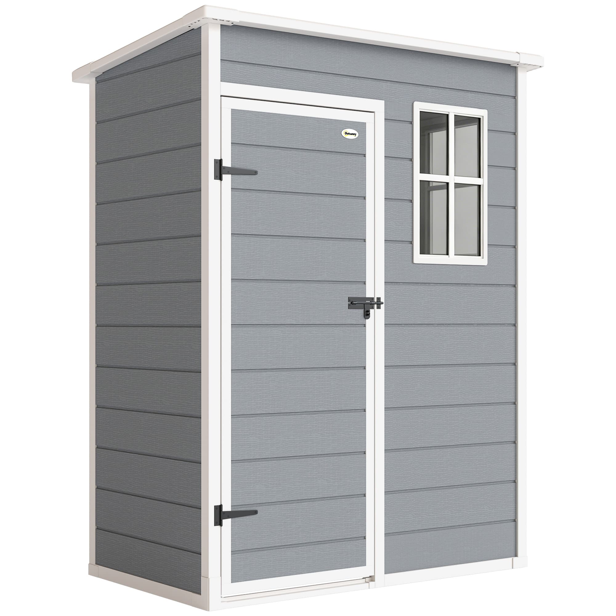 Outsunny Cabane de Jardin Abri de Jardin Plastique 1.14 m2 avec Verrouillable, Aération et Fenêtre Pour Outils, 151x92x193 cm Gris Aosom France