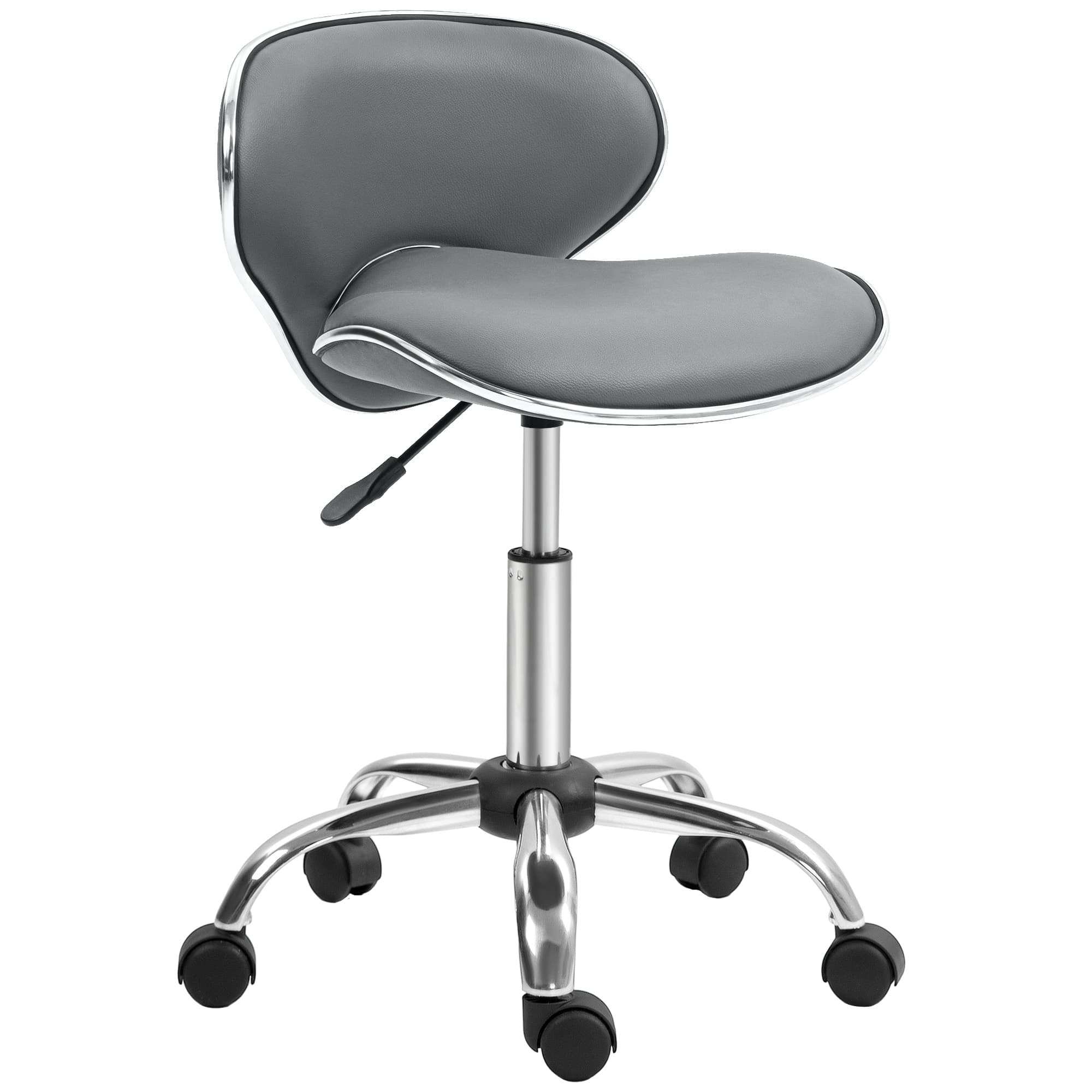 HOMCOM Tabouret à roulettes tabouret de travail avec hauteur réglable 44-56 cm et dossier, pivotant 360°, gris