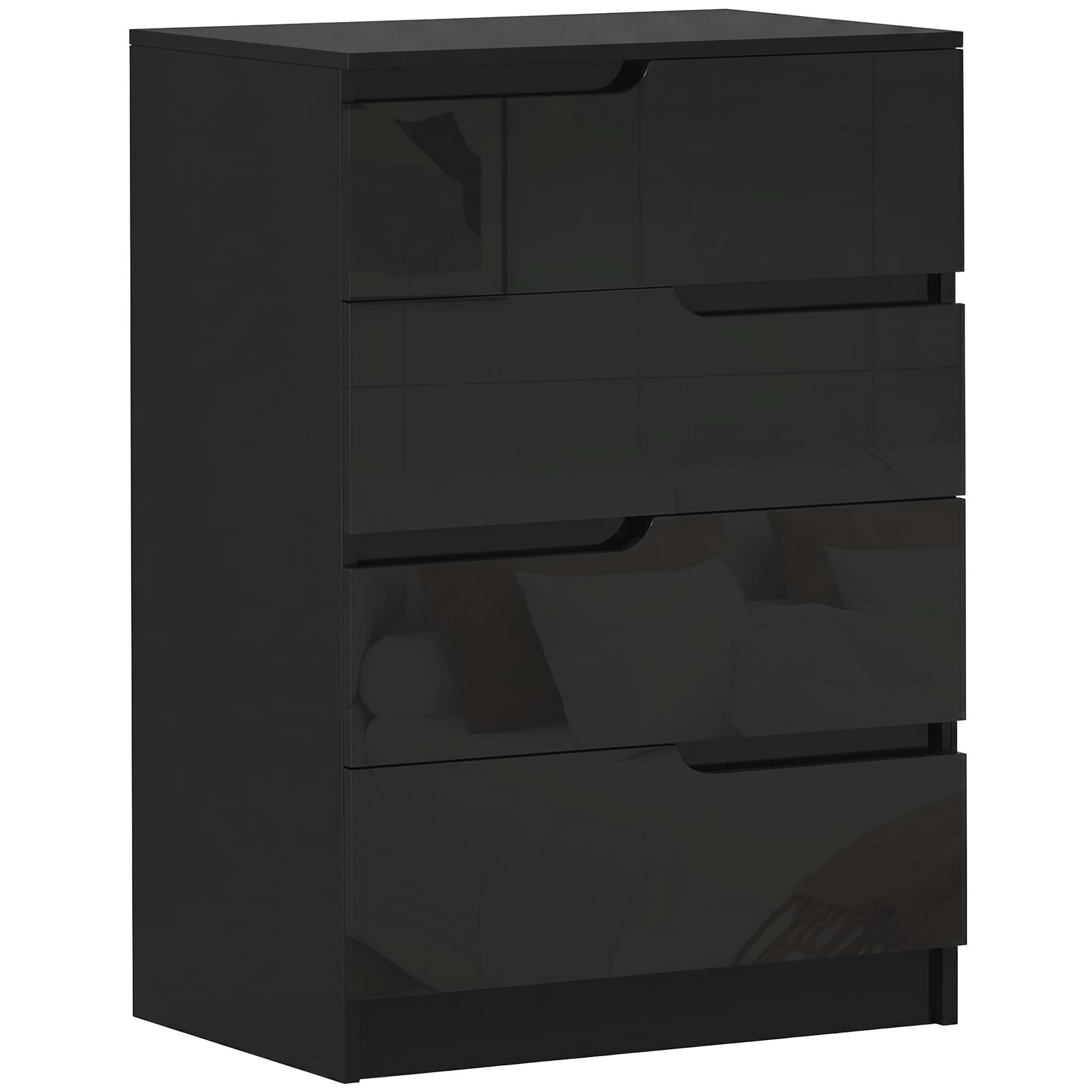 HOMCOM Commode 4 Tiroirs Moderne et Minimaliste en Bois, 60x40x85 cm, Noir brillant