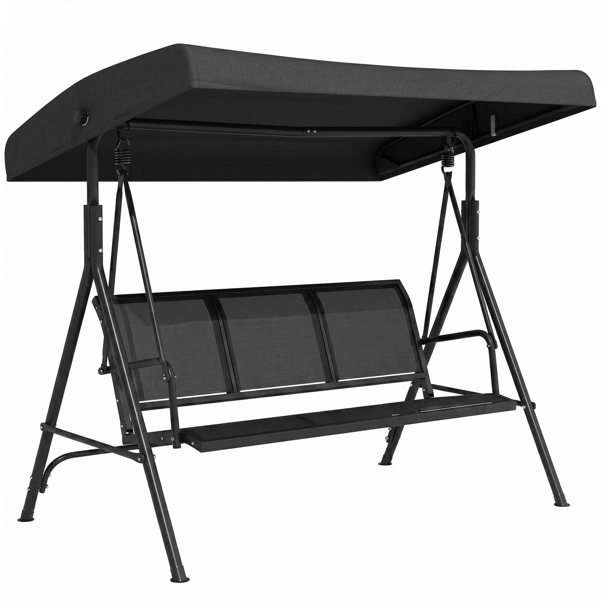 Outsunny Balancelle de Jardin 3 Places Grand Confort Toit Inclinaison réglable Assise et Dossier Ergonomique Acier époxy textilène Noir