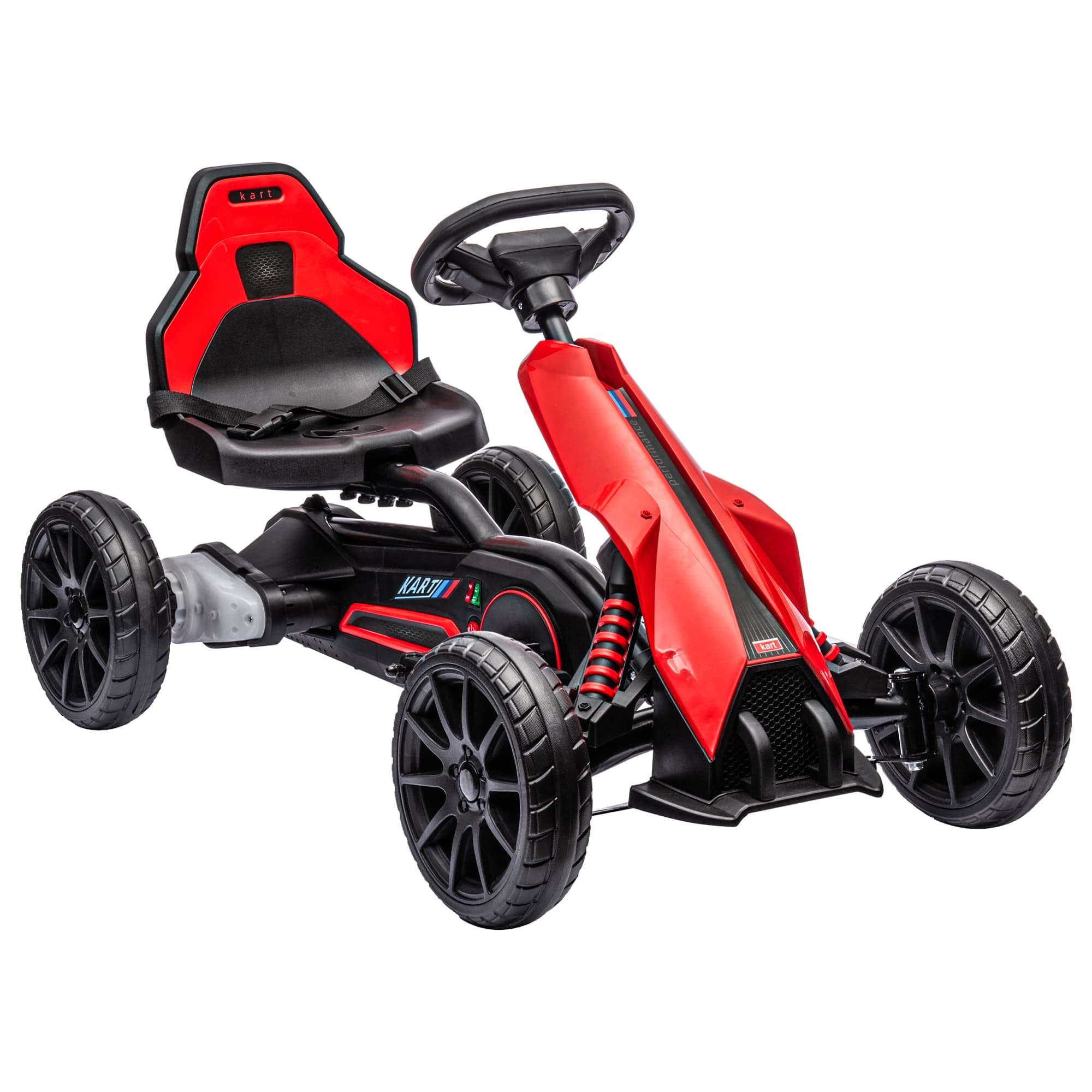 HOMCOM Go-Kart électrique pour enfants 3-5 km/h, vitesse réglable sur 2 niveaux, harnais de sécurité, roues EVA pour 3-8 ans