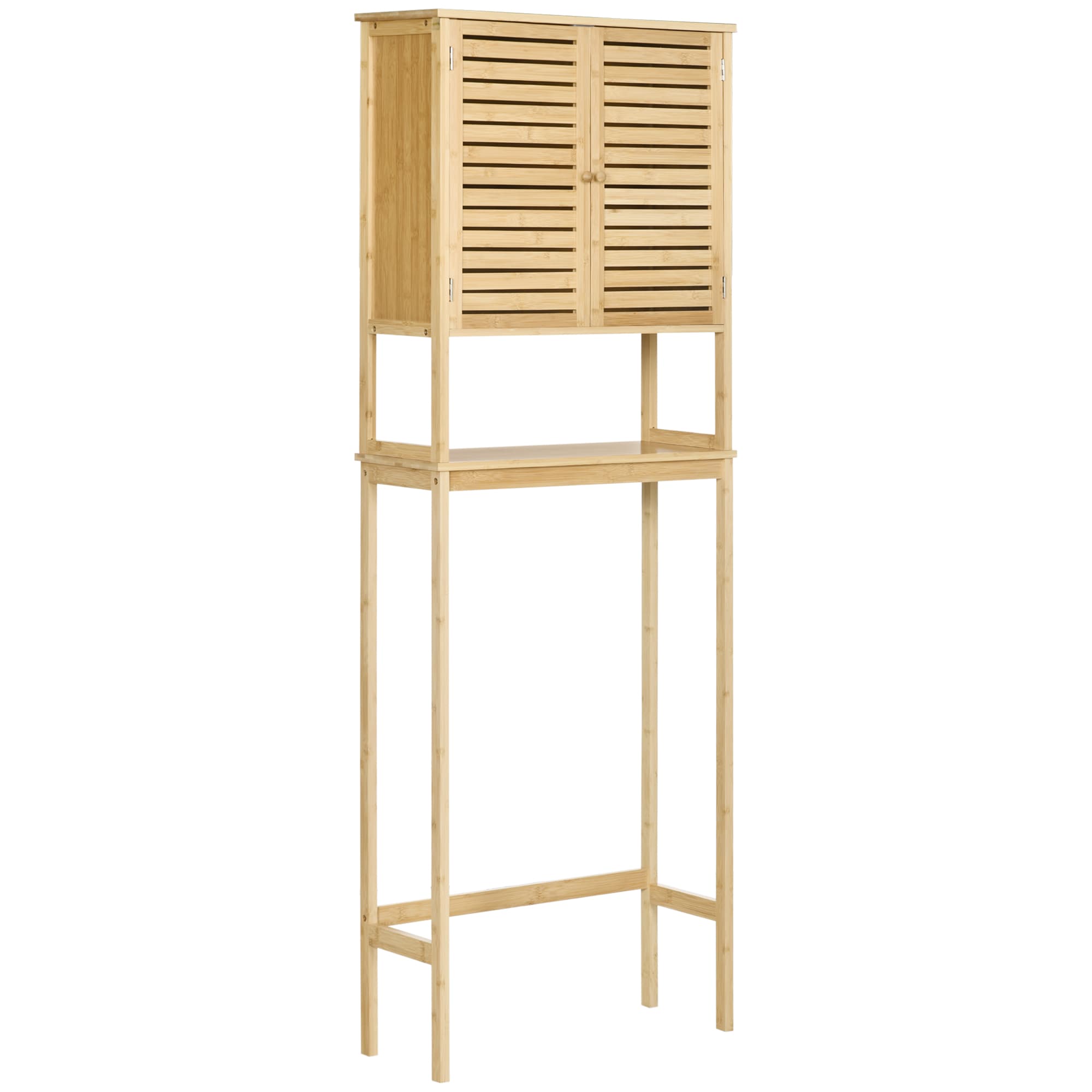 kleankin Étagère de toilettes meuble de salle de bain dessus toilette WC avec placard 2 portes et étagère puverte 60 x 23 x 173 cm MDF bambou