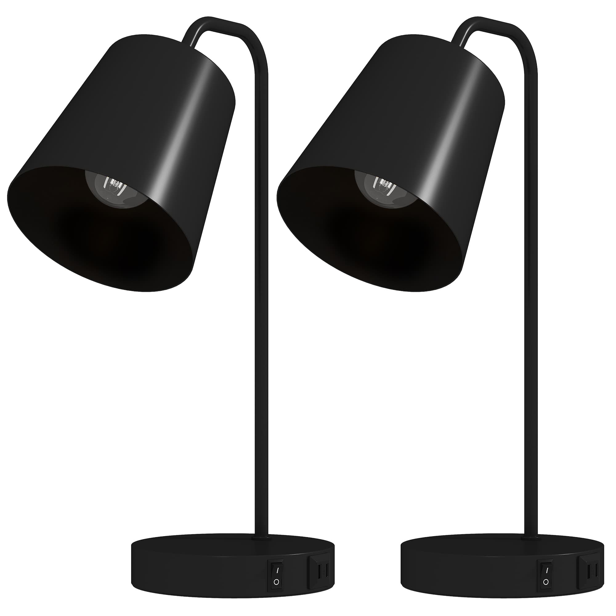 HOMCOM Lot de lampes de table, 2 pièces, Lampes modernes avec ports USB-A et USB-C pour chambre, salon & bureau, Noir