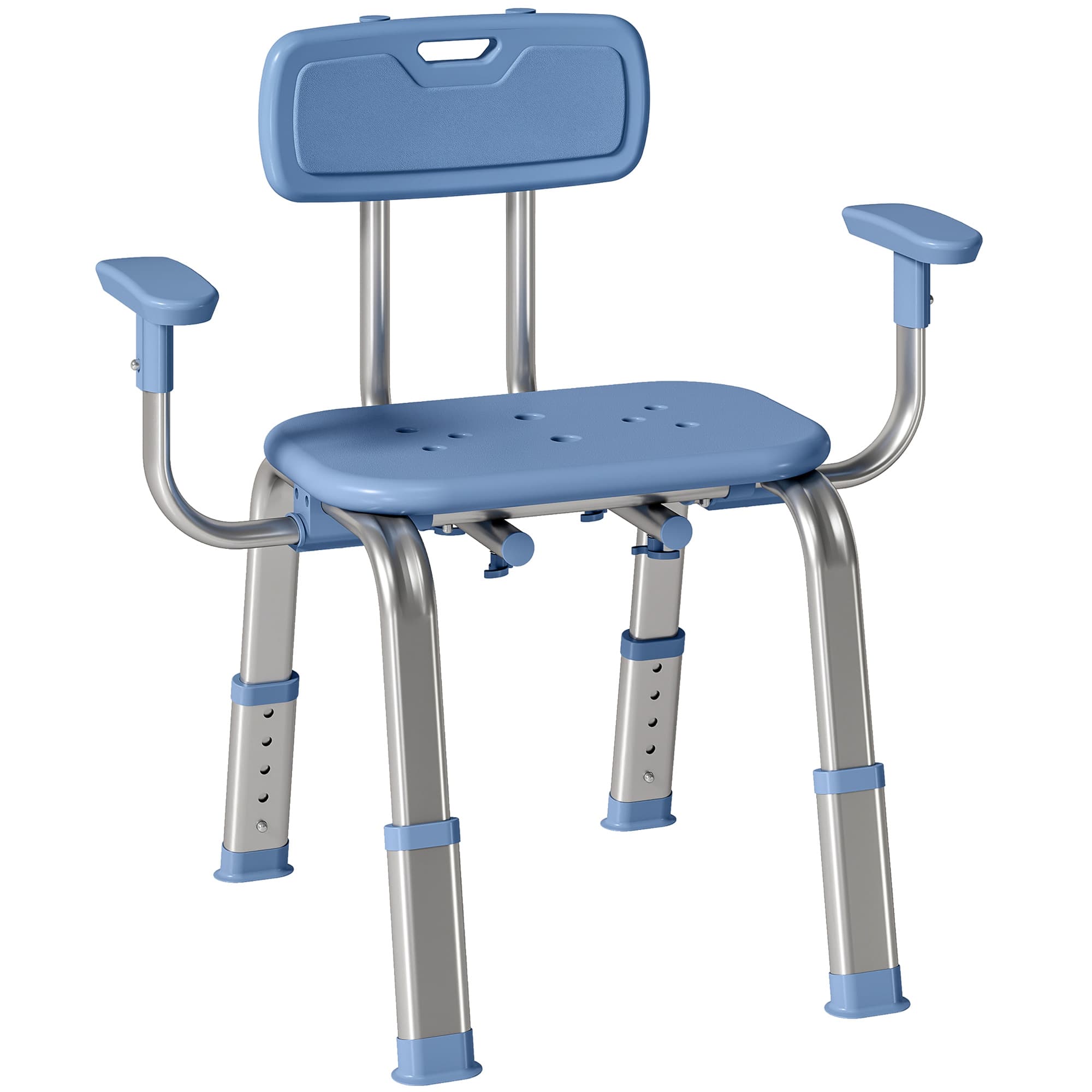 HOMCOM Tabouret de douche chaise de douche ergonomique avec accoudoirs, dossier, hauteur et siège réglables, bleu