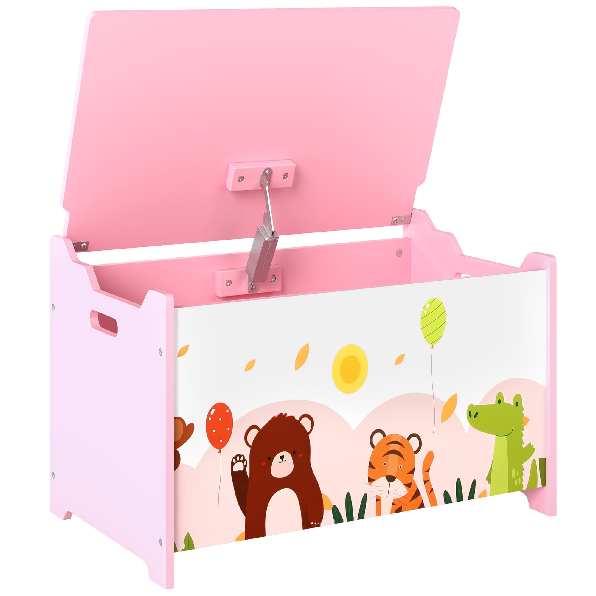 AIYAPLAY Coffre à jouet enfant coffre de rangement enfant couvercle rabattable motif animal 60 x 37 x 39 cm rose