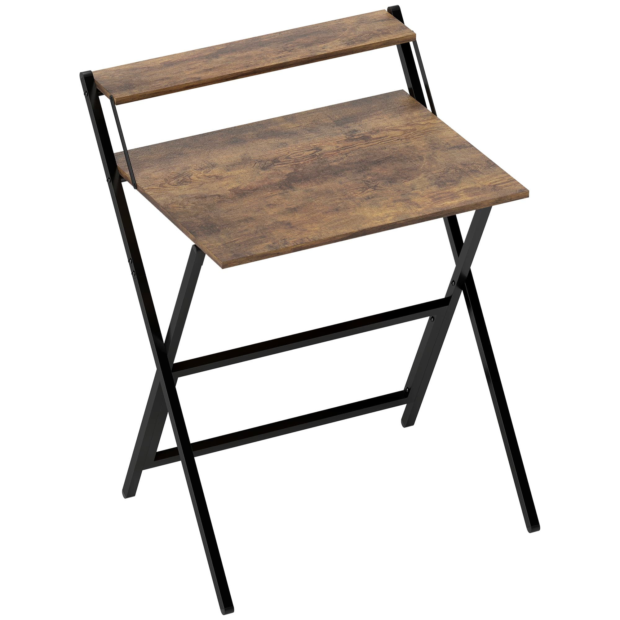 HOMCOM Bureau pliable 65,5 x 45 cm avec étagère de rangement pour chambre, petits espaces, brun rustique