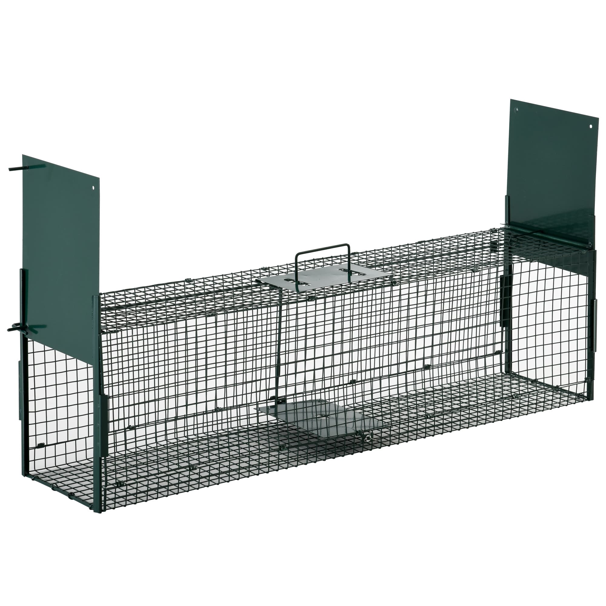 PawHut Piège de capture cage piège à souris vivant deux entrées et poignée pour attraper petits animaux rongeurs lapin martre chat renard rat en fer