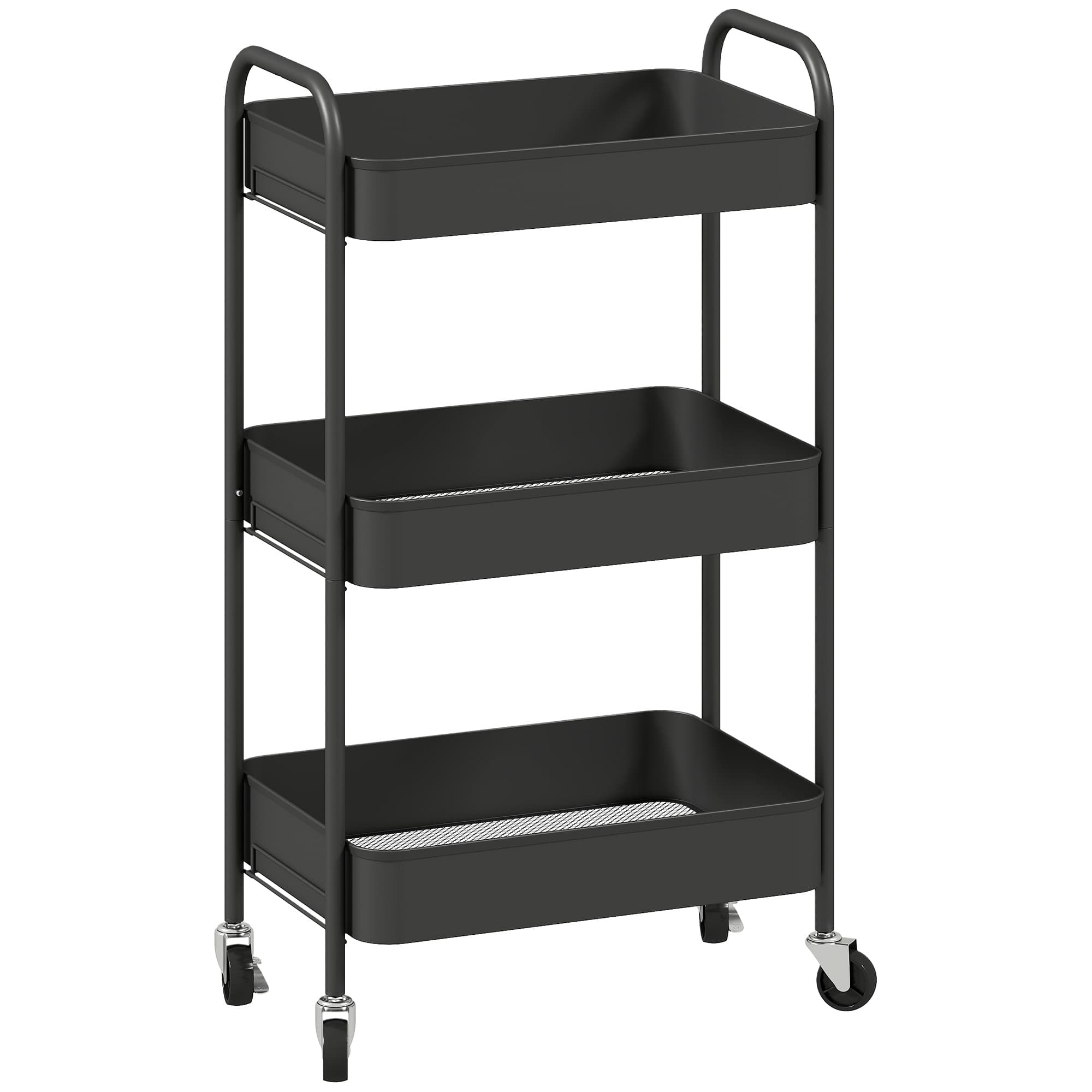 HOMCOM Desserte chariot de rangement en acier chariot de service à roulettes 3 plateaux ajourés 45 x 30,6 x 79 cm noir