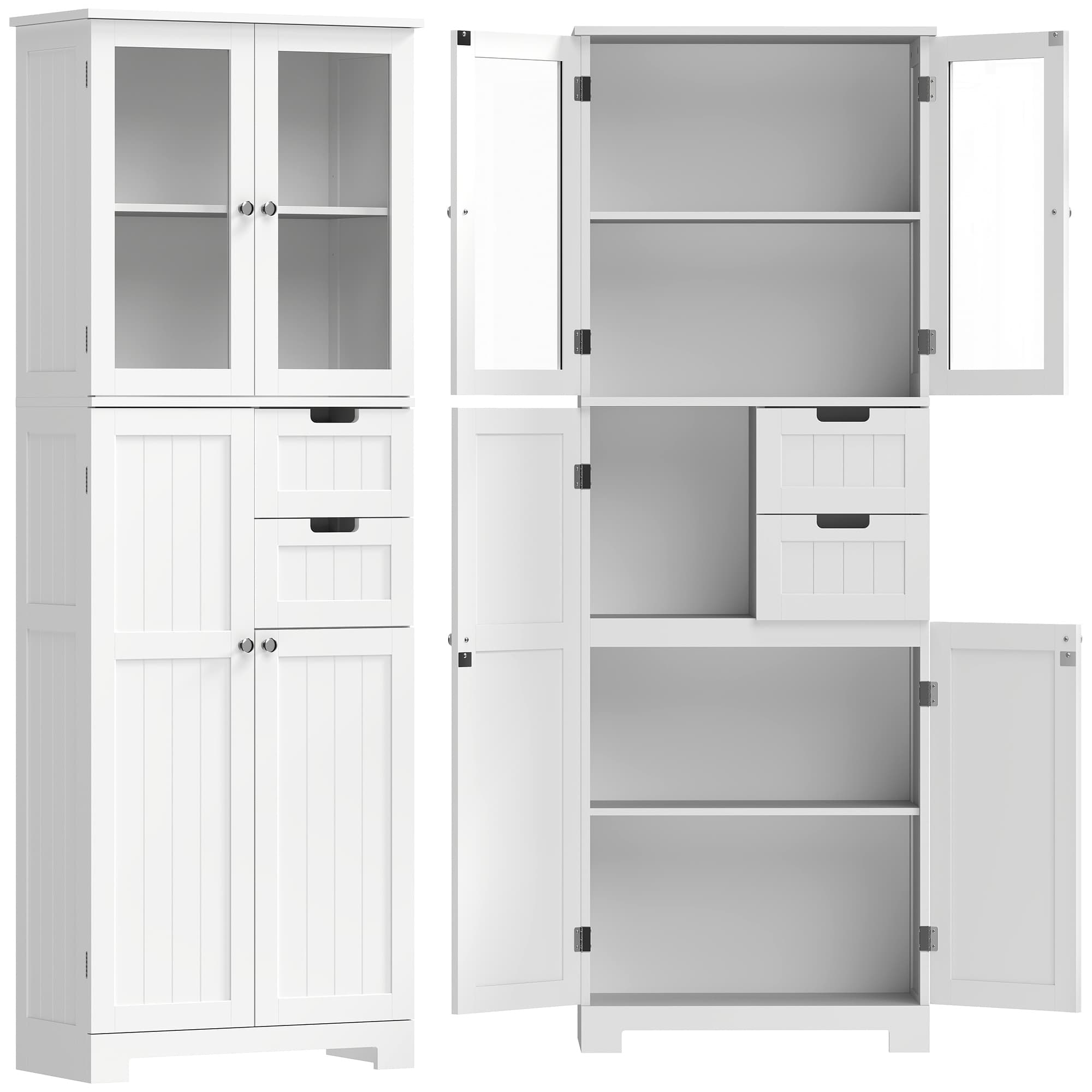 HOMCOM Meuble haut de rangement, armoire avec portes vitrées et étagères réglables pour salle de bain, cuisine, salon, blanc