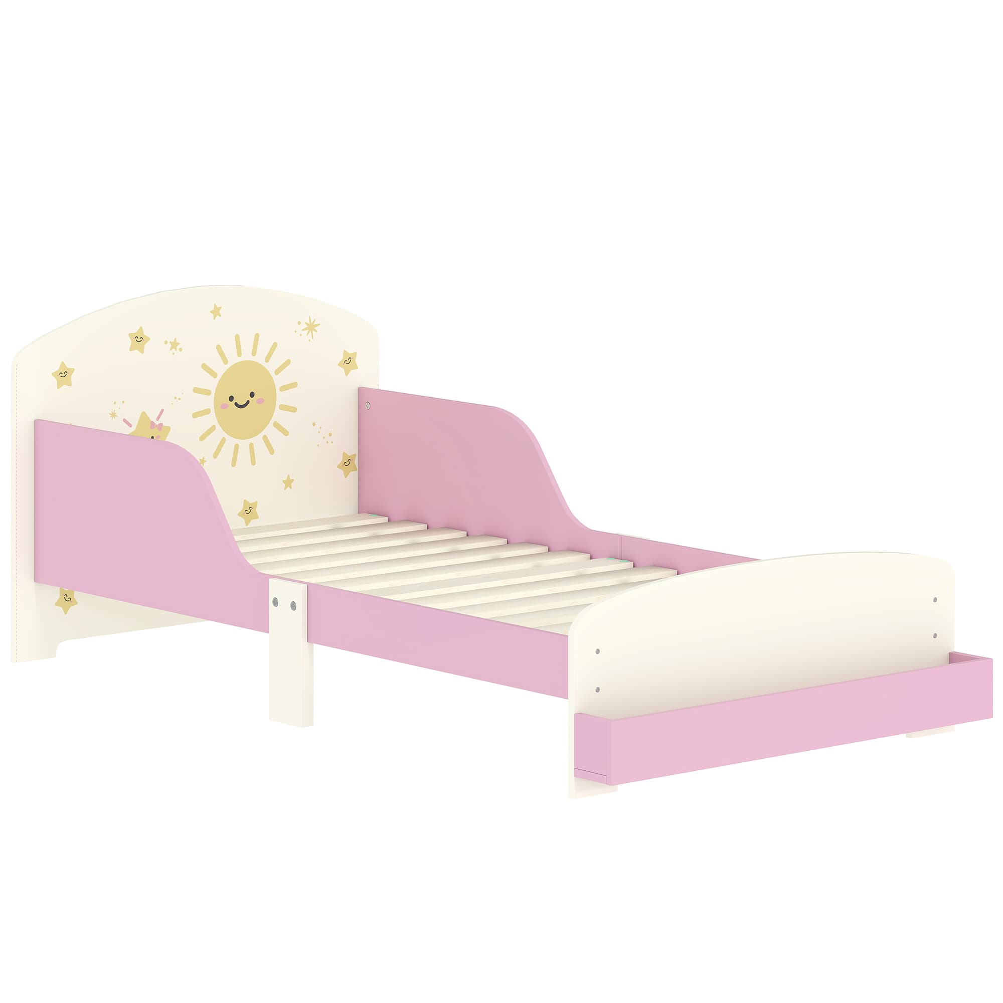 AIYAPLAY Lit enfant 70 x 140 cm, lit pour enfant avec barriere de securite et sommier à lattes, espace de rangement, rose