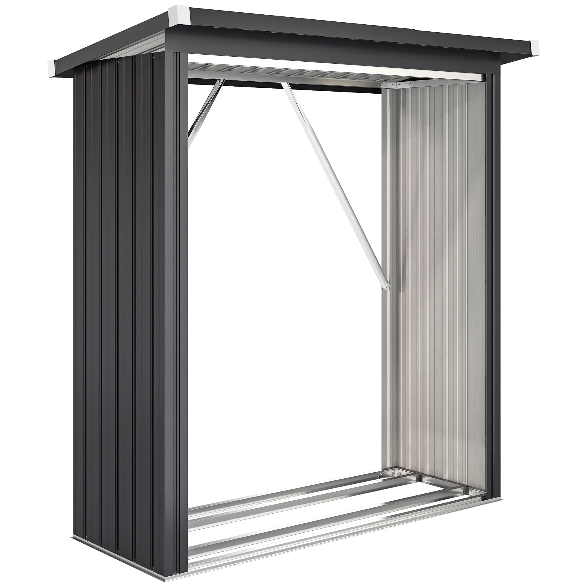 Outsunny Abri-bûches couvert support pour bois de chauffage plancher surélevé toit incliné, acier galvanisé 150x66,5x150cm gris