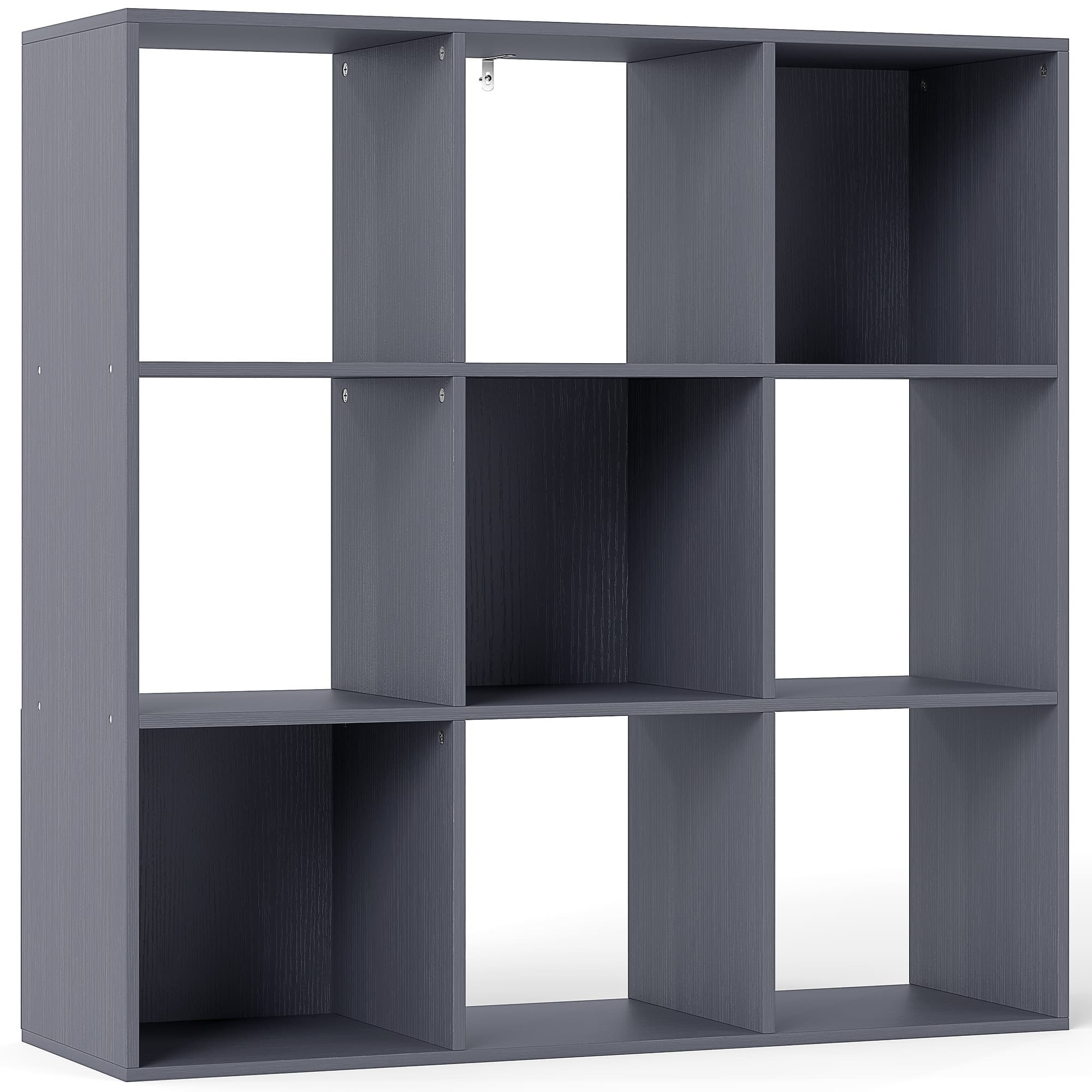 HOMCOM Bibliothèque, étagère de rangement à 3 niveaux avec 9 compartiments, pour salon, bureau, chambre, 91x29,5x91cm, gris