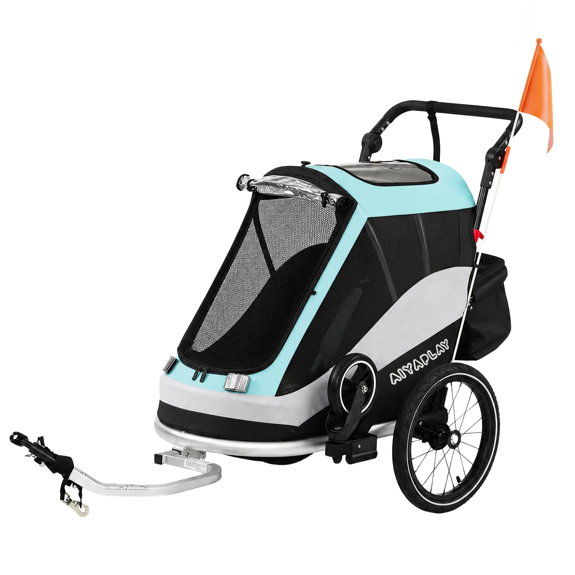 AIYAPLAY Remorque vélo 2 en 1 & poussette pliable Remorque vélo enfant avec harnais 5 points, réflecteurs, pneus gonflables 40,64 cm, frein