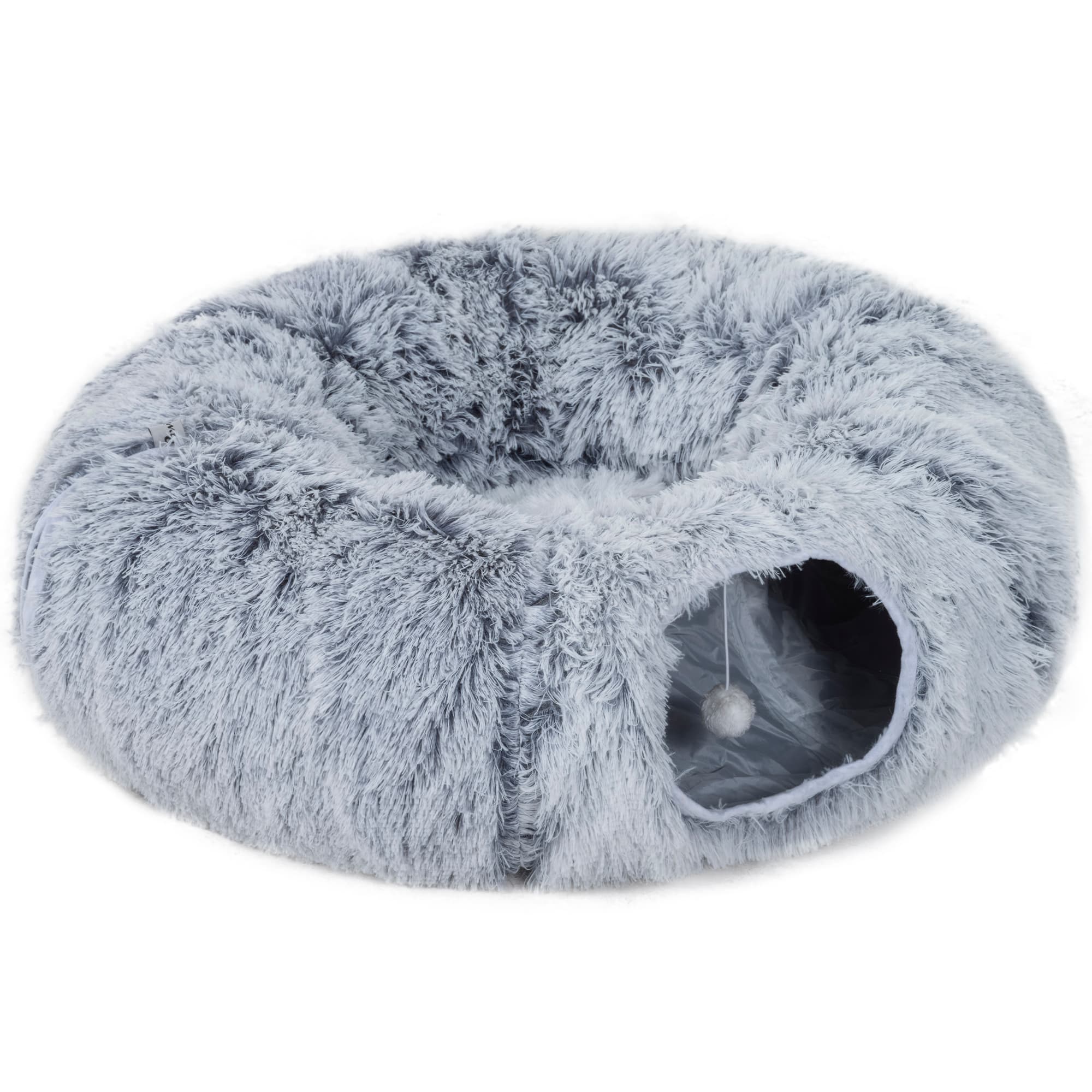 PawHut Tunnel pour Chat Intérieur avec Lit de Chat en Forme de Donut, Coussin Circulaire Lavable, 90x80x27cm, Gris Clair