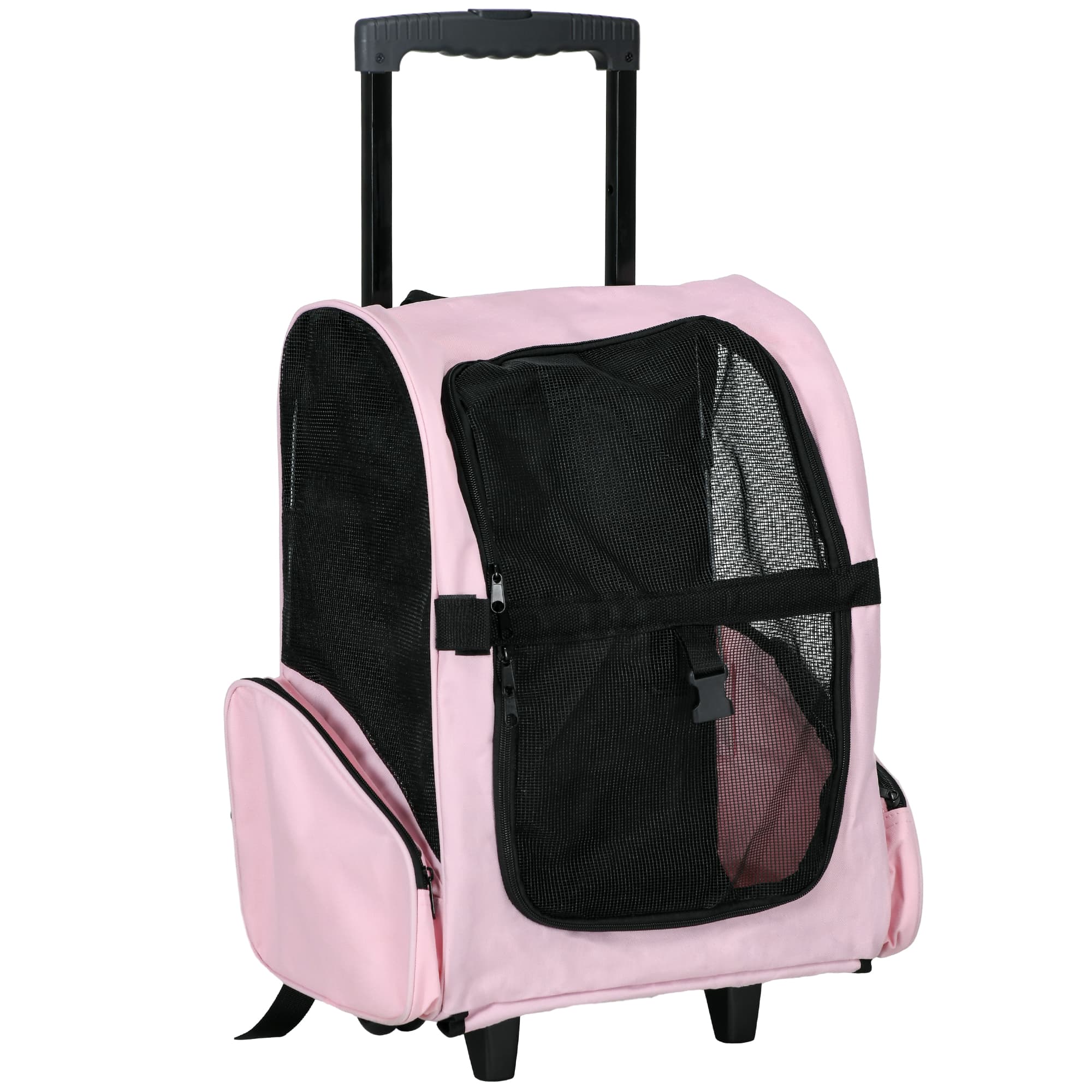 PawHut Sac de transport à roulettes pour chien 2 en 1 trolley chariot poignée téléscopique, sacs rangement 42 x 25 x 55 cm rose