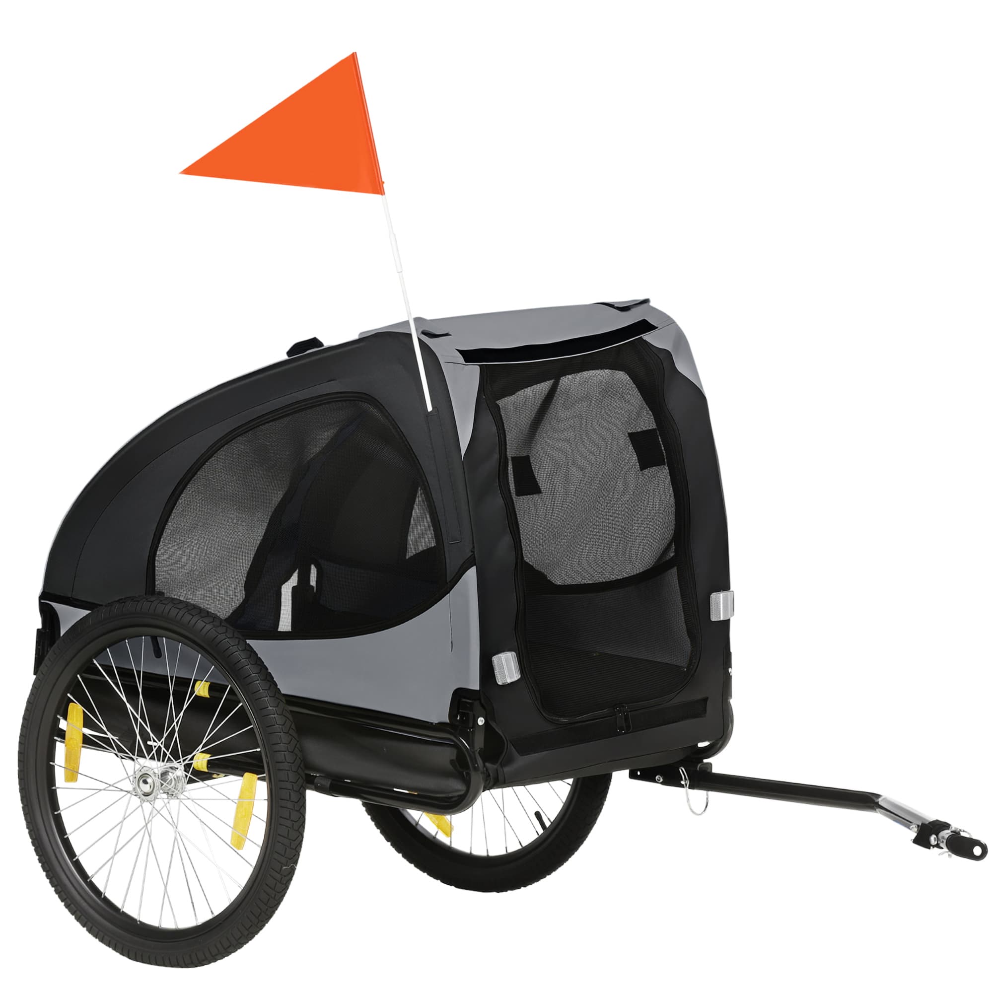 PawHut Remorque de vélo pour chien avec fenêtres en maille réflecteurs et drapeau de sécurité 140 x 71 x 83 cm noir