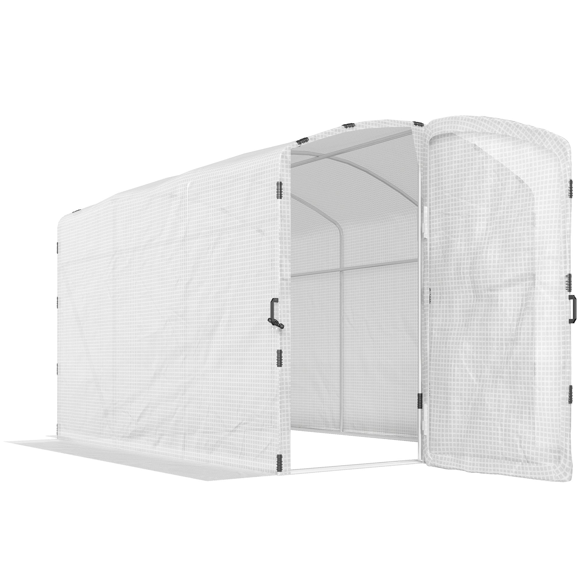 Outsunny Serre tunnel de jardin 6m2, serre de jardin tunnel 300x200x195cm bâche PE 220g/m2 bords prolongés 50 cm avec porte blanc