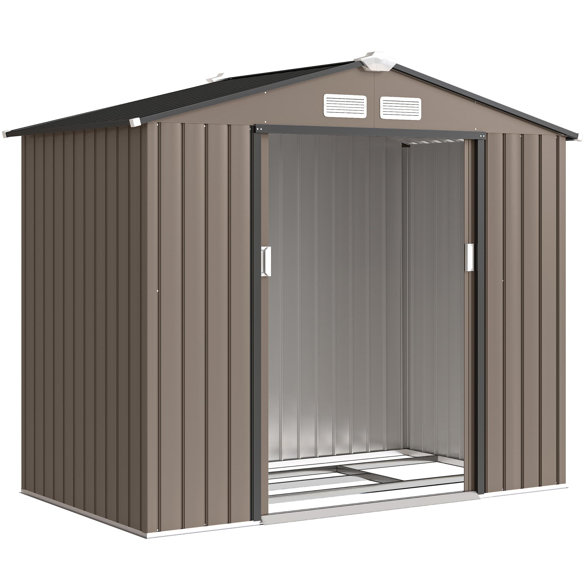 Outsunny Abri & Cabane de Jardin en Métal Acier 2.5 m2 Abri de Jardin 213x130x185 cm, Porte Coulissante, Marron Aosom France