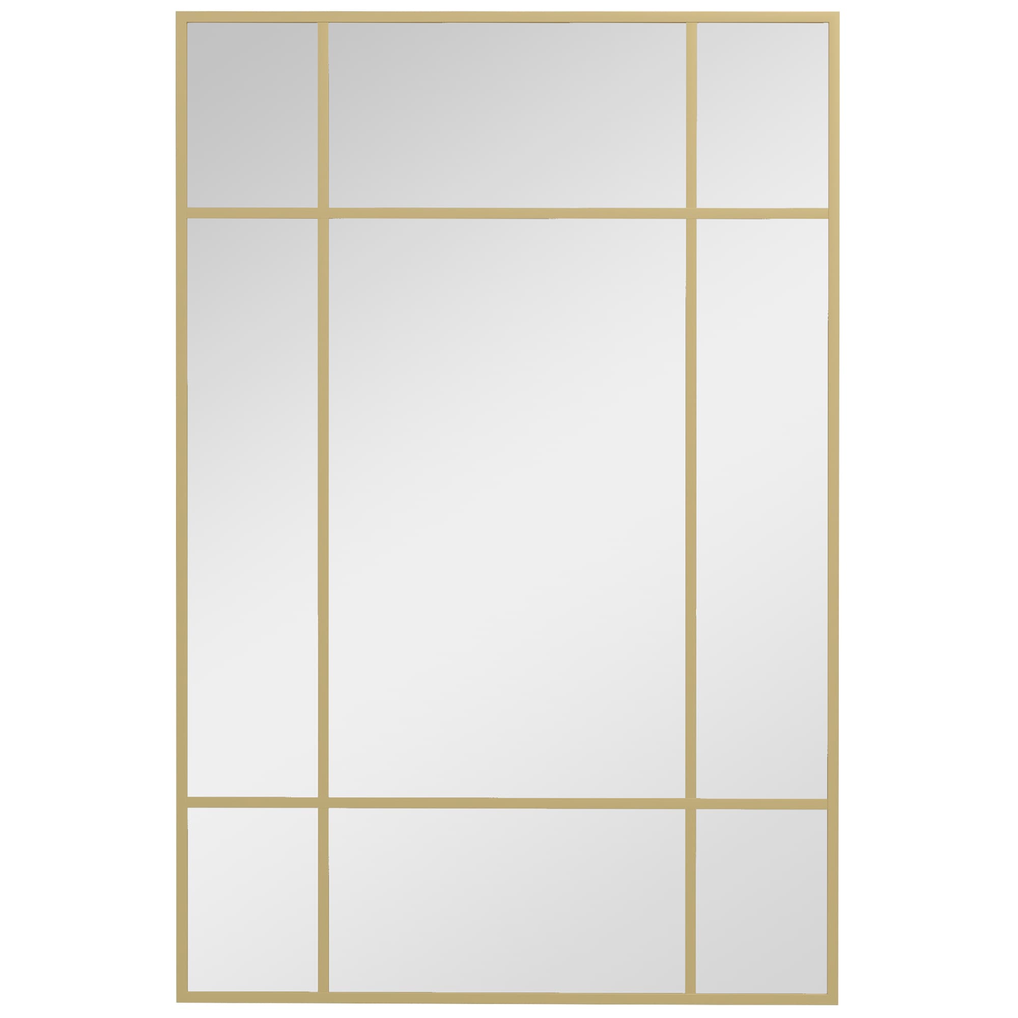 HOMCOM Miroir mural verrière rectangulaire style fenêtre, horizontal ou vertical avec 4 crochets, en métal doré - 90x60 cm
