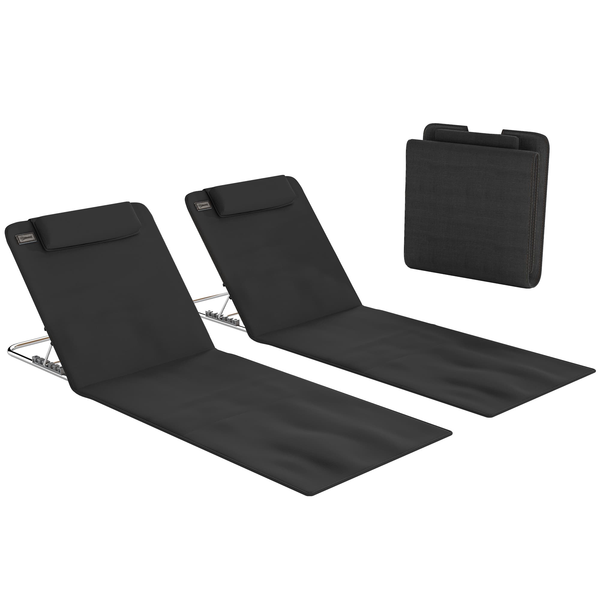 Outsunny Lot de 2 Tapis de Plage rembourré Matelas de Plage Dossier inclinable Multi-Positions - Sac Transport Inclus - métal Polyester PE Noir