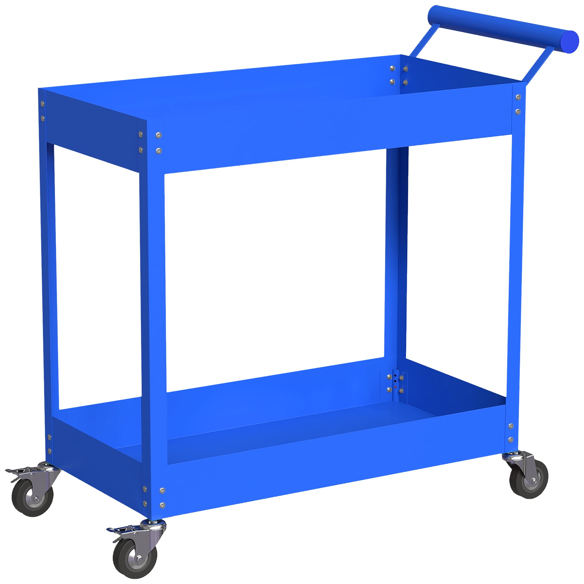 DURHAND Chariot d'atelier servante atelier à 2 niveaux, poignée latérale et roulettes verrouillables, 84,5x38x84cm, bleu