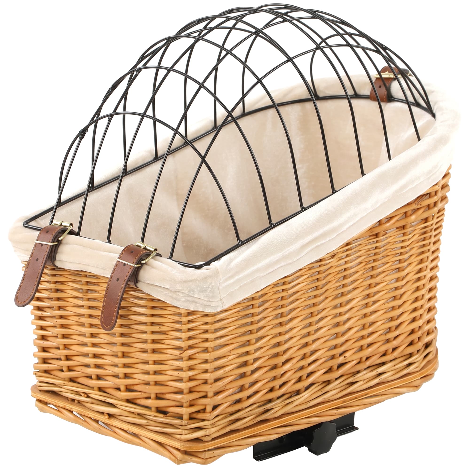 PawHut Panier de vélo pour chiens & chats, panier pour animaux tressé à la main avec couvercle métallique & coussin doux, marron clair