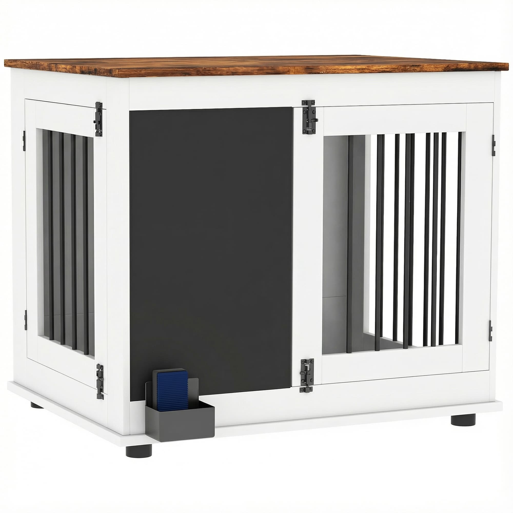 PawHut Cage pour chien cage chien intérieur avec 2 portes tableau noir pour chiens taille moyenne 20 kg 80 x 60 x 70 cm blanc
