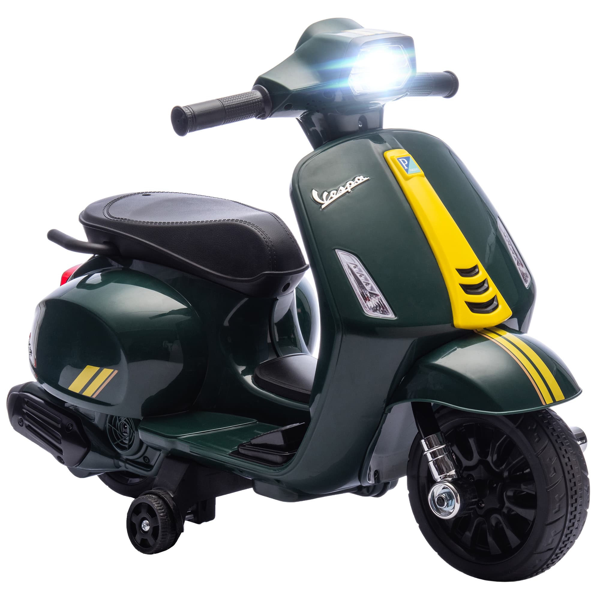 AIYAPLAY Moto électrique enfants 6 V, voiture électrique enfants avec Roues d'Apprentissage, 2-6 Ans, 71 x 37 x 52 cm, vert foncé
