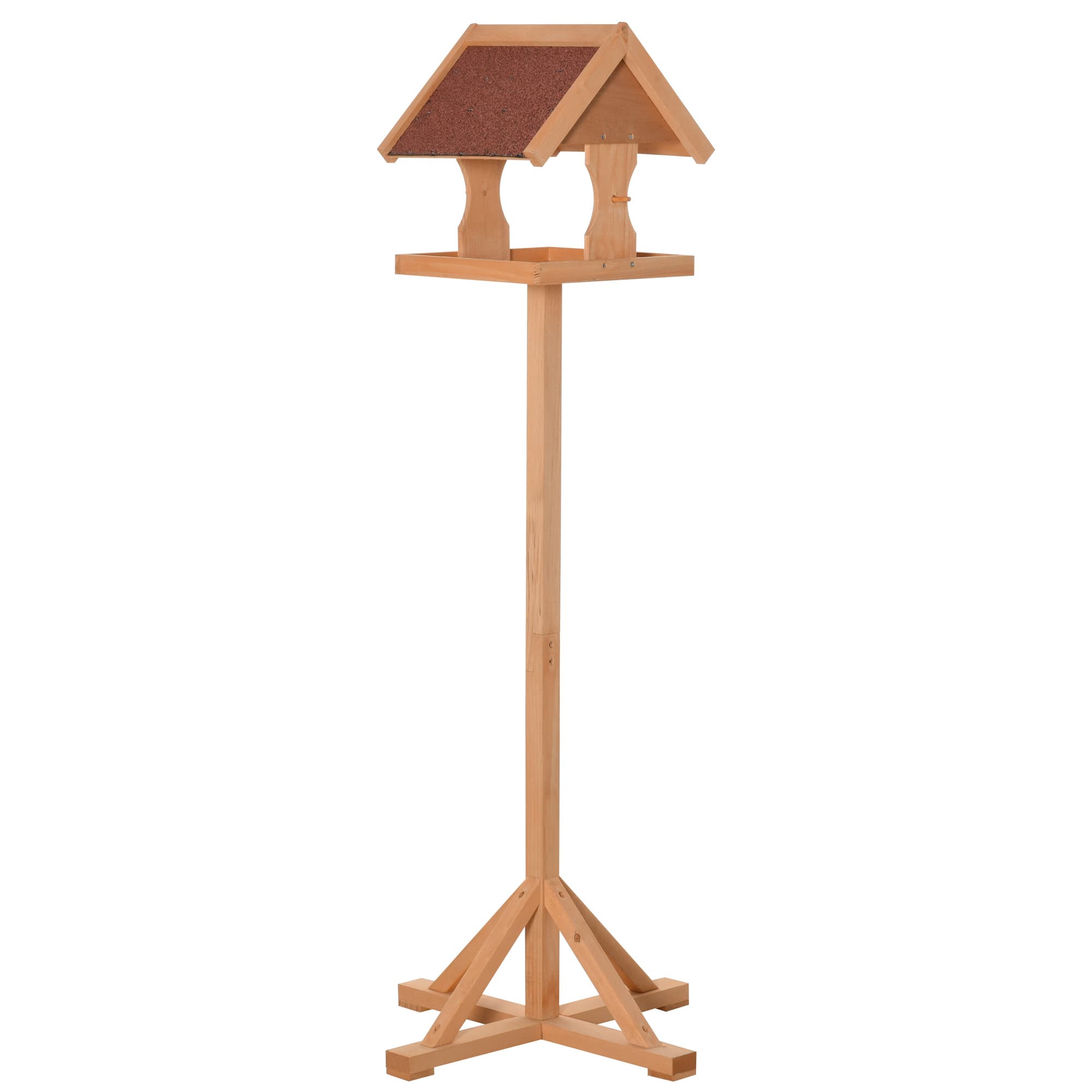 PawHut Mangeoire oiseaux extérieur sur pied, toit résistant aux intempéries, bois massif, 55 x 55 x 144 cm, bois naturel