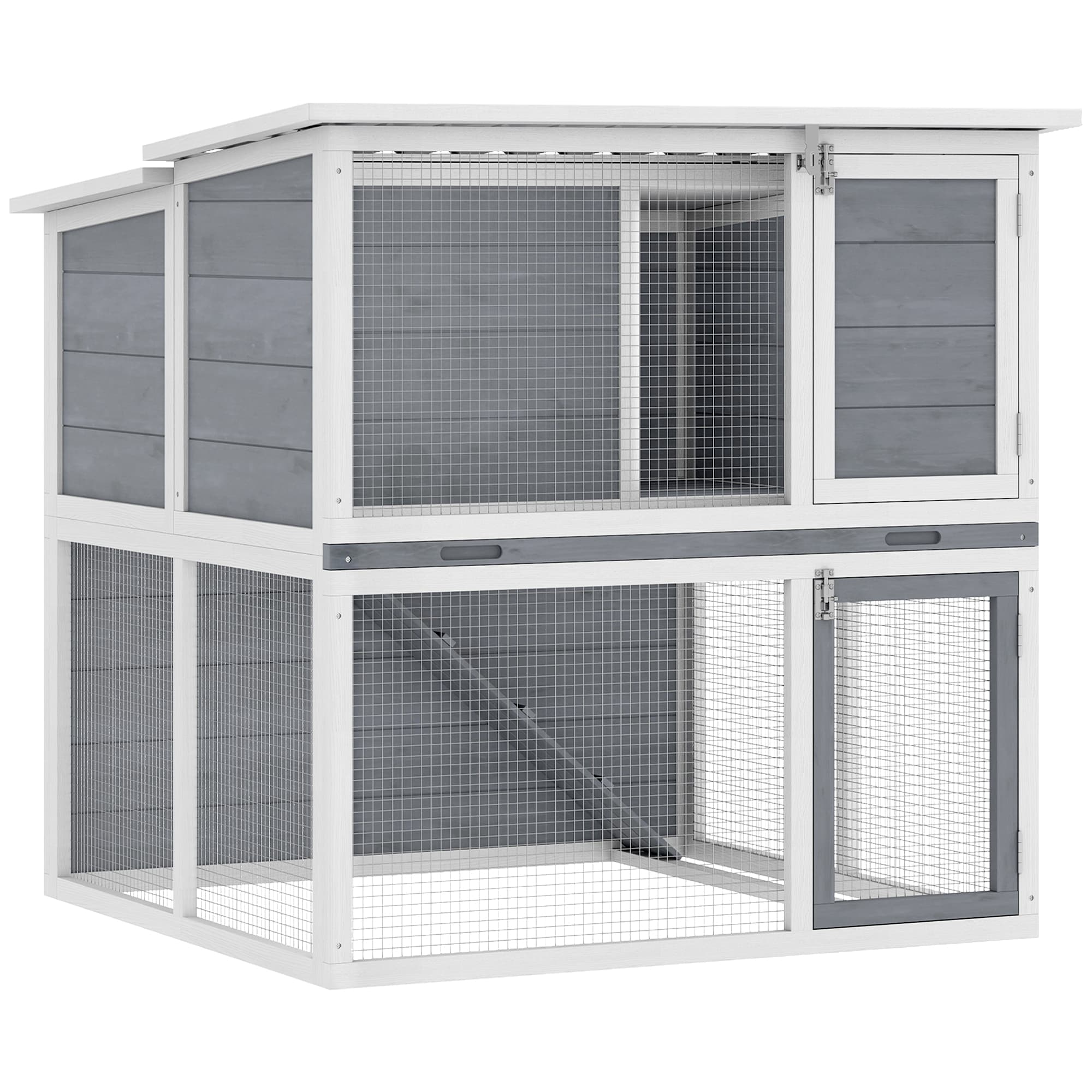 PawHut Clapier lapin extérieur cage à lapin 2 étages spacieux toit double ouverture plateau amovible 98x95x102,5cm gris