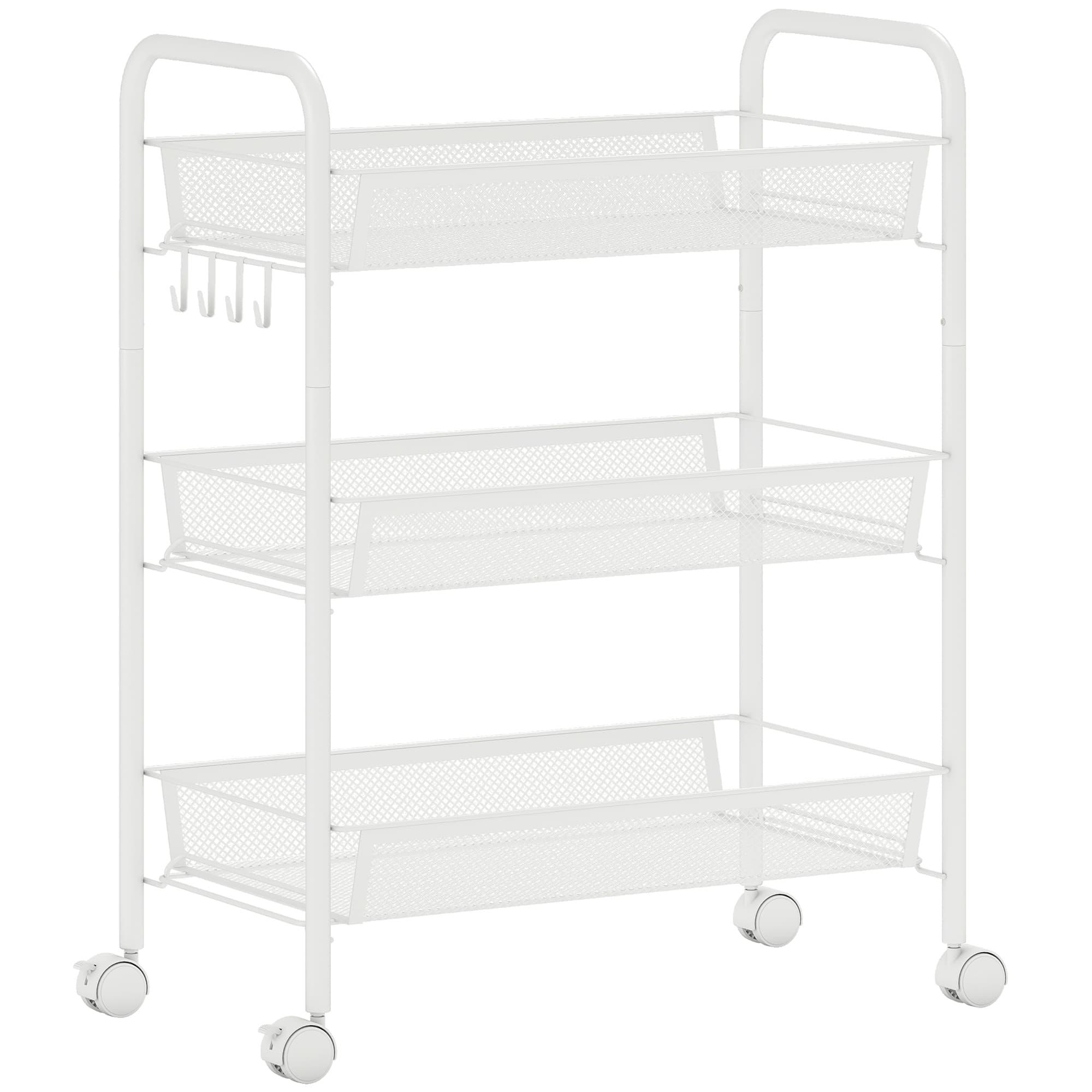 HOMCOM Chariot à 3 niveaux avec paniers desserte à roulettes chariot de rangement roulante 45 x 26,5 x 63 cm blanc