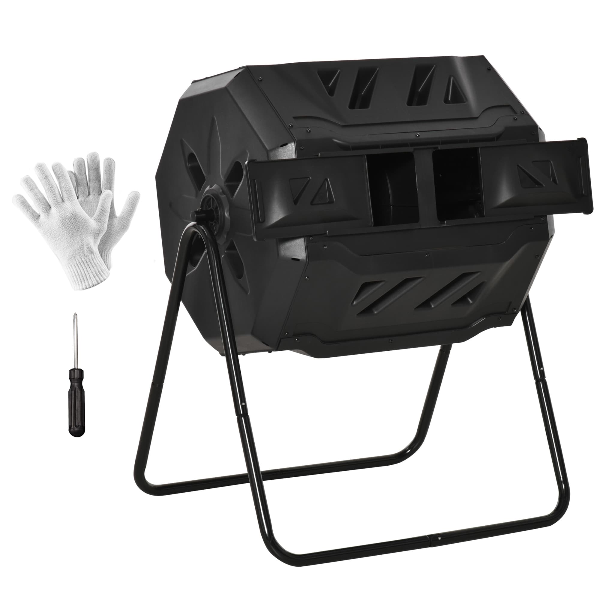 Outsunny Tonneau de compostage rotatif composteur à tambour à double chambre capacité 160 L composteur de jardin avec aétation acier plastique