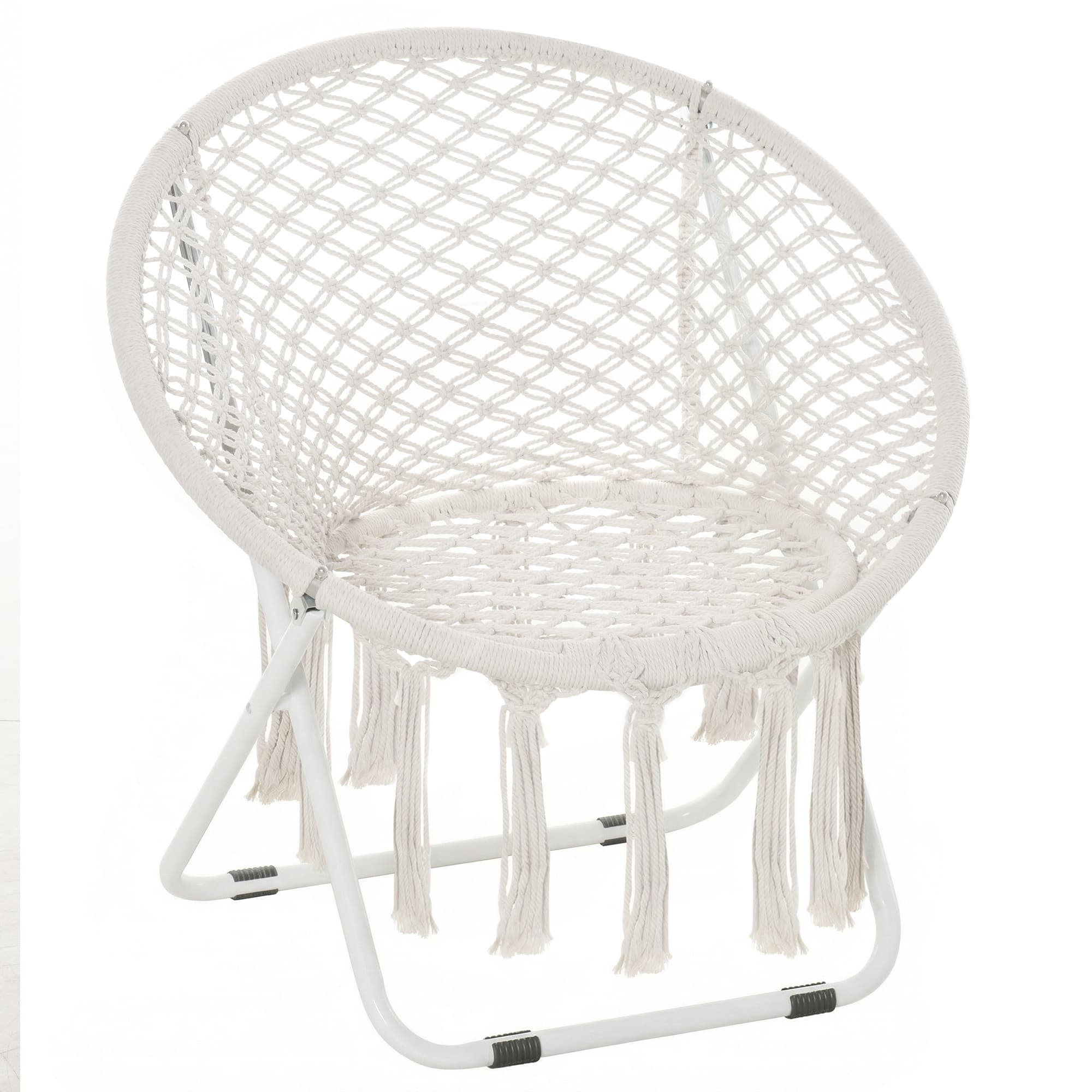 Outsunny Chaise pliante fauteuil soucoupe style bohème métal coton polyester 77L x 64P x 74H cm crème charge max. 150 Kg
