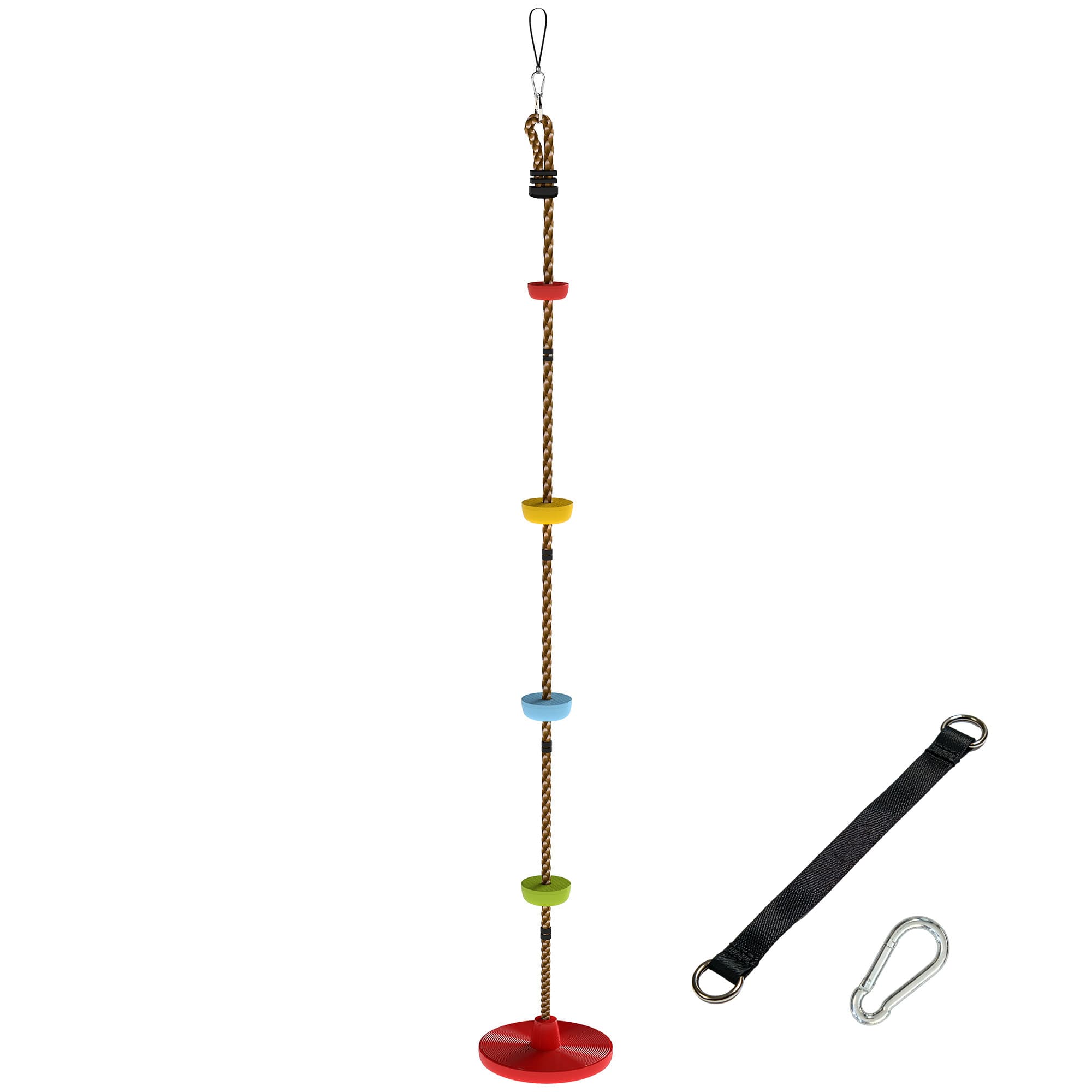 AIYAPLAY Corde d'escalade Balancoire 1,9 m, Balançoire Disque pour Enfants avec Plateforme, Sangle et Mousqueton, Rouge