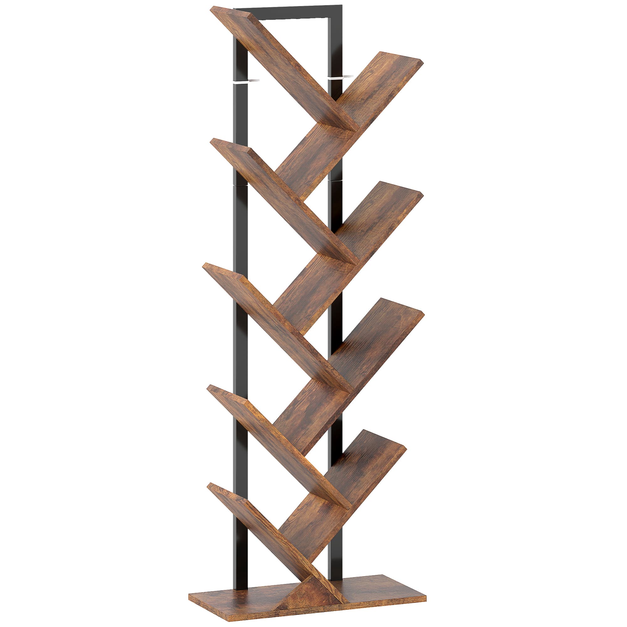 HOMCOM Bibliothèque Arbre à 9 Niveaux, Meuble de Rangement Industriel avec Cadre en Acier, 50x24x136cm, Brun Rustique