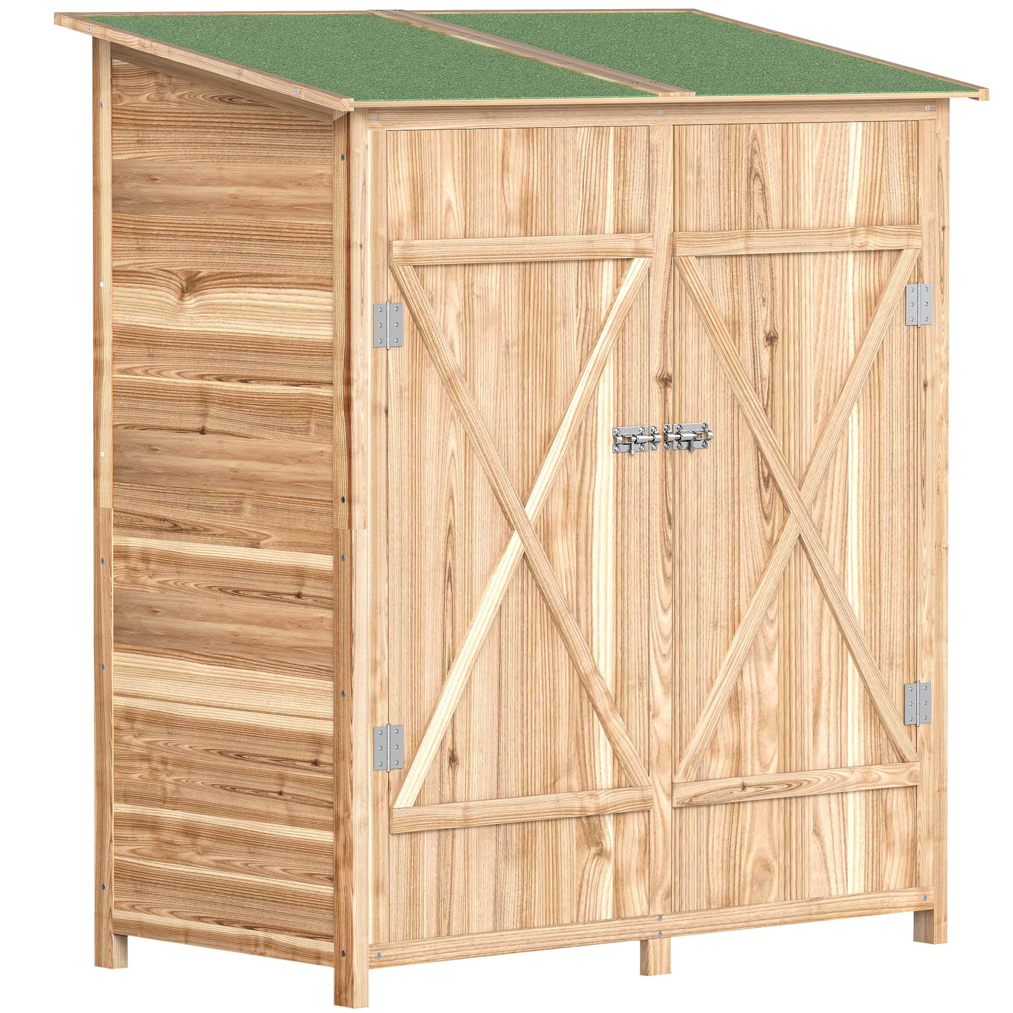 Outsunny Abri de jardin en bois armoire de jardin en bois avec table, toit en asphalte, 140 x 75 x 157 cm, effet bois naturel