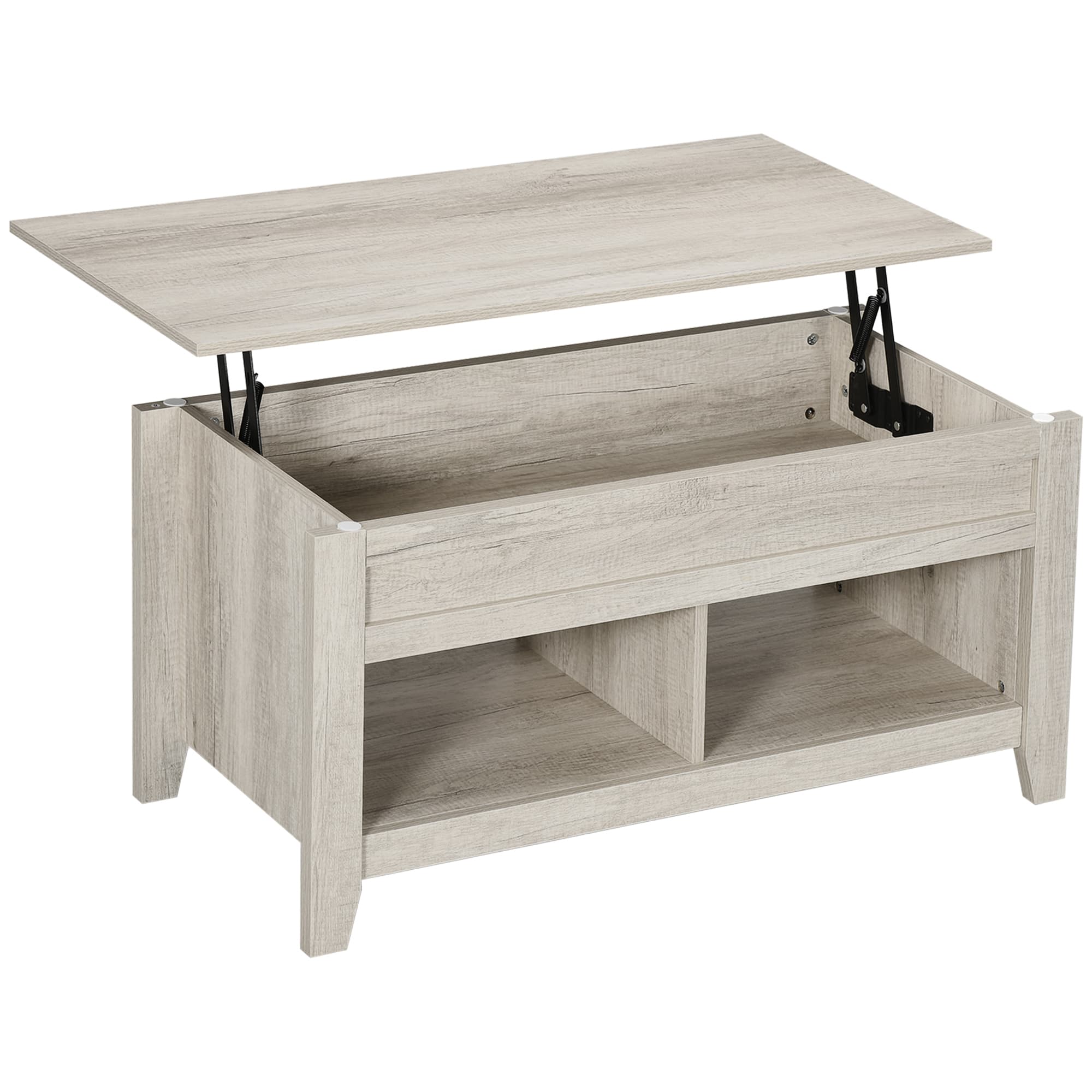 HOMCOM Table basse rectangulaire avec plateau revelable 2 compartiments ouverts table à café panneaux particules 105 x 50 x 49 cm chêne