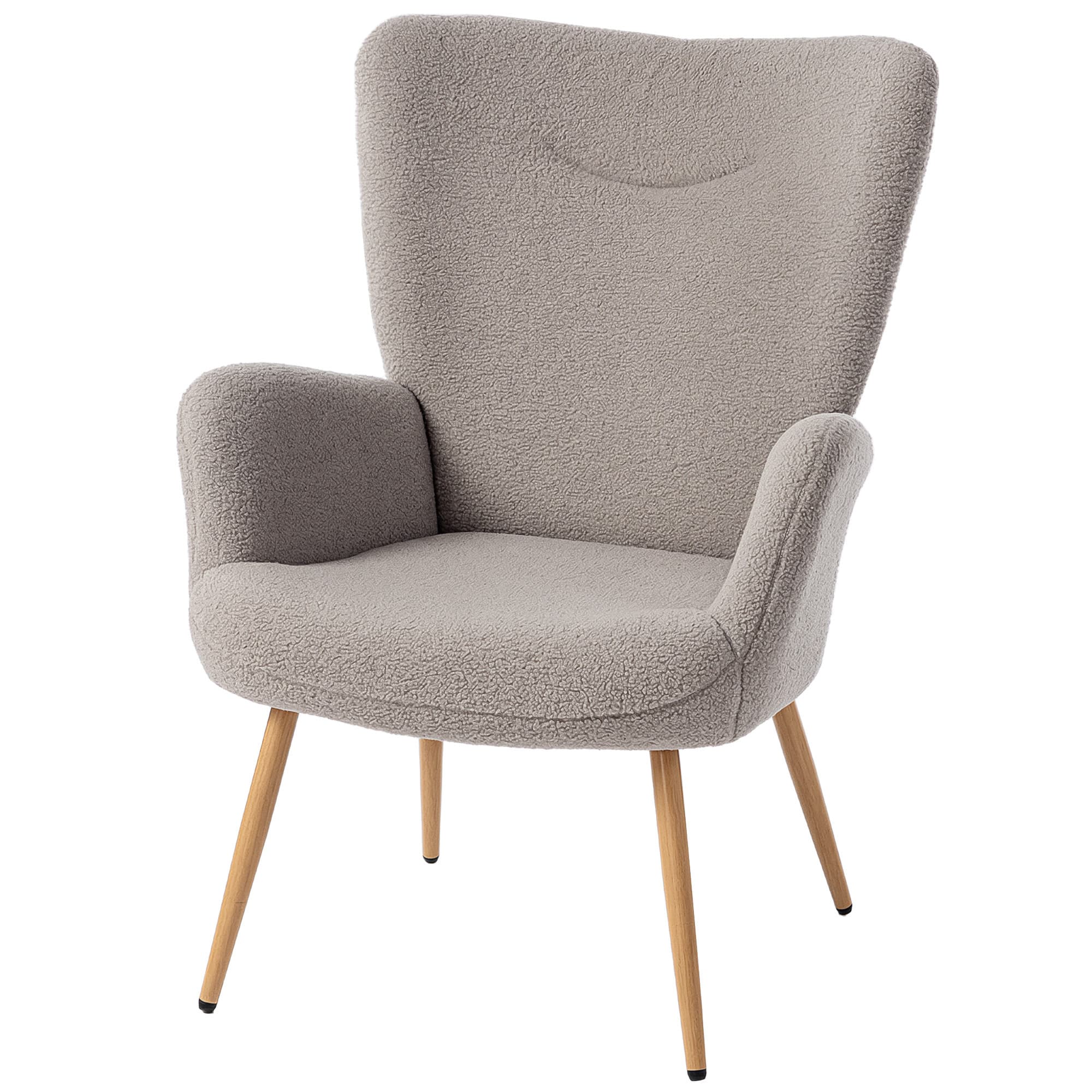 HOMCOM Fauteuil salon, fauteuil d'appoint rembourré en tissu bouclette avec haut dossier et accoudoirs, 71x74x97,5cm, gris