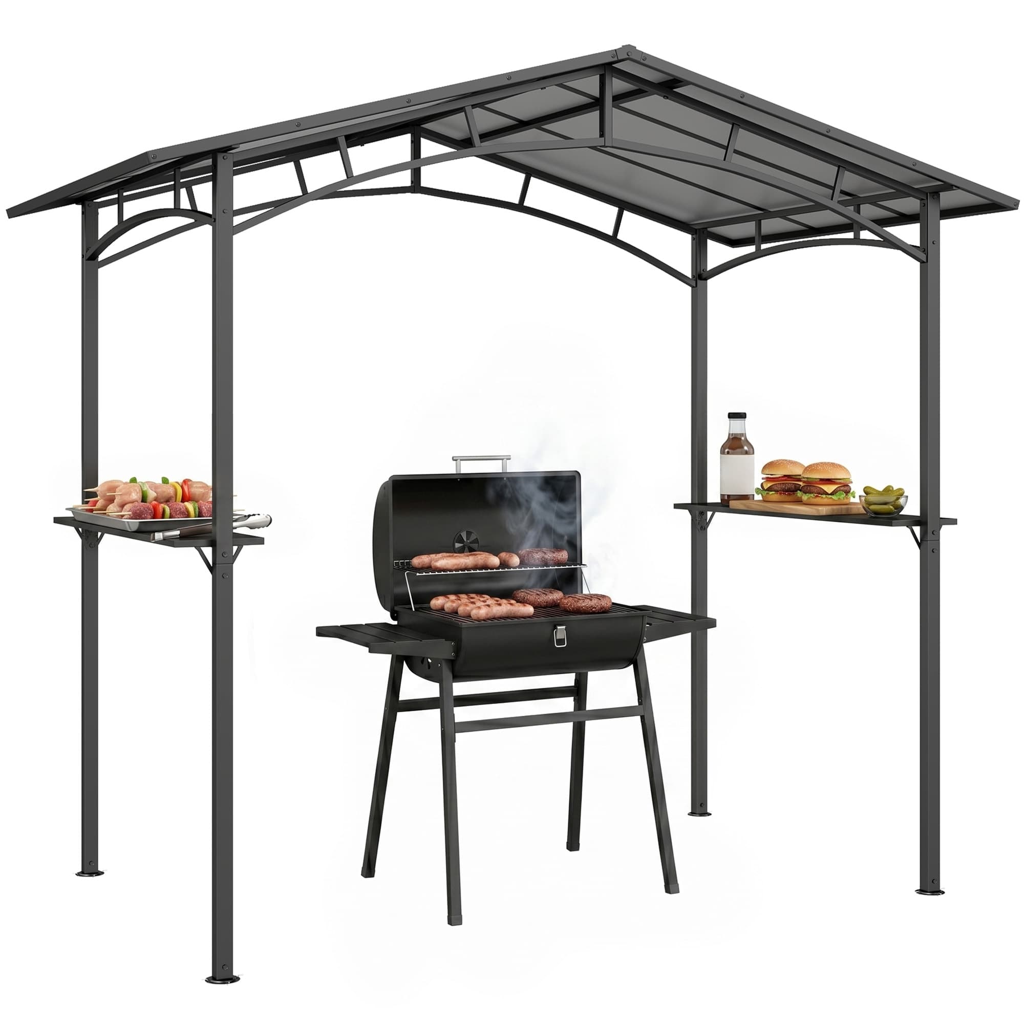 Outsunny Pavillon jardin abri barbecue steakhouse 2 étagères toit de barbecue dim. 2,46L x 1,49l x 2,30H m - alu. métal noir toit polycarbonate