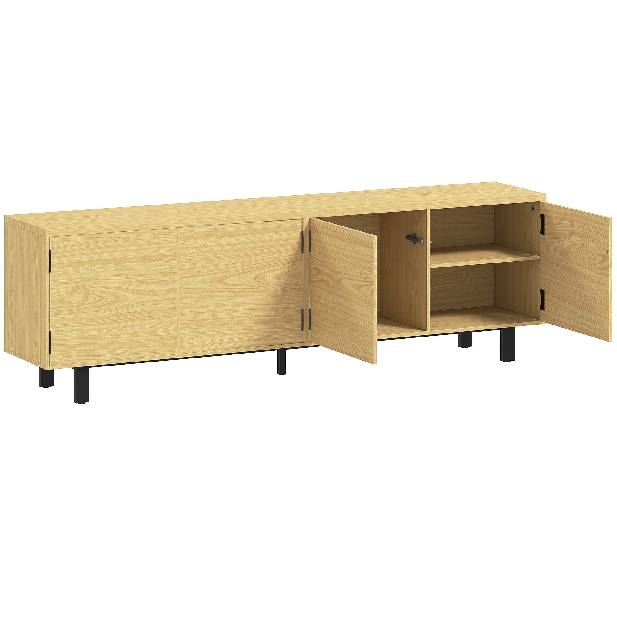 HOMCOM Meuble TV 180 cm, meuble télé pour 82 pouces avec 4 portes à ouverture par pression 180x35x55,5cm bois naturel