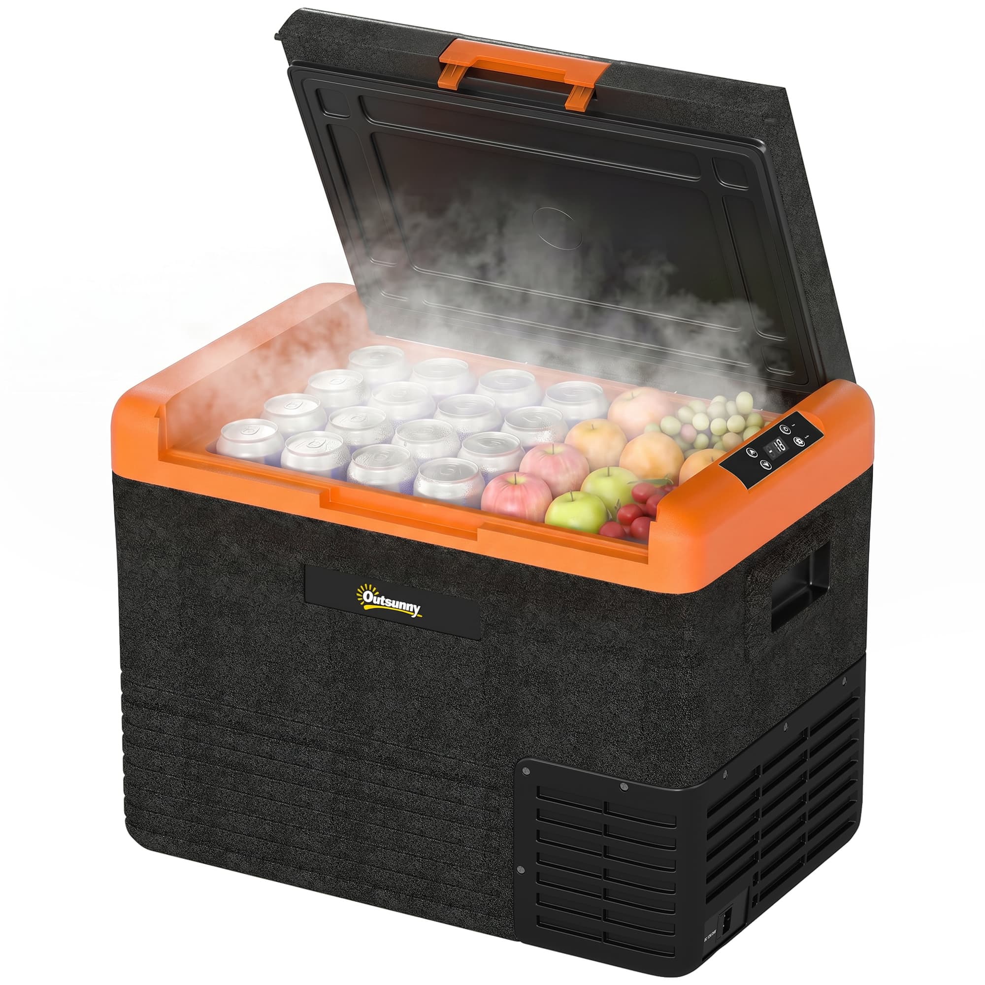 Outsunny Glacière électrique 40L portable, réfrigérateur congélateur avec poignées - dim. 58,7L x 36,5l x 43,8H cm orange et noir
