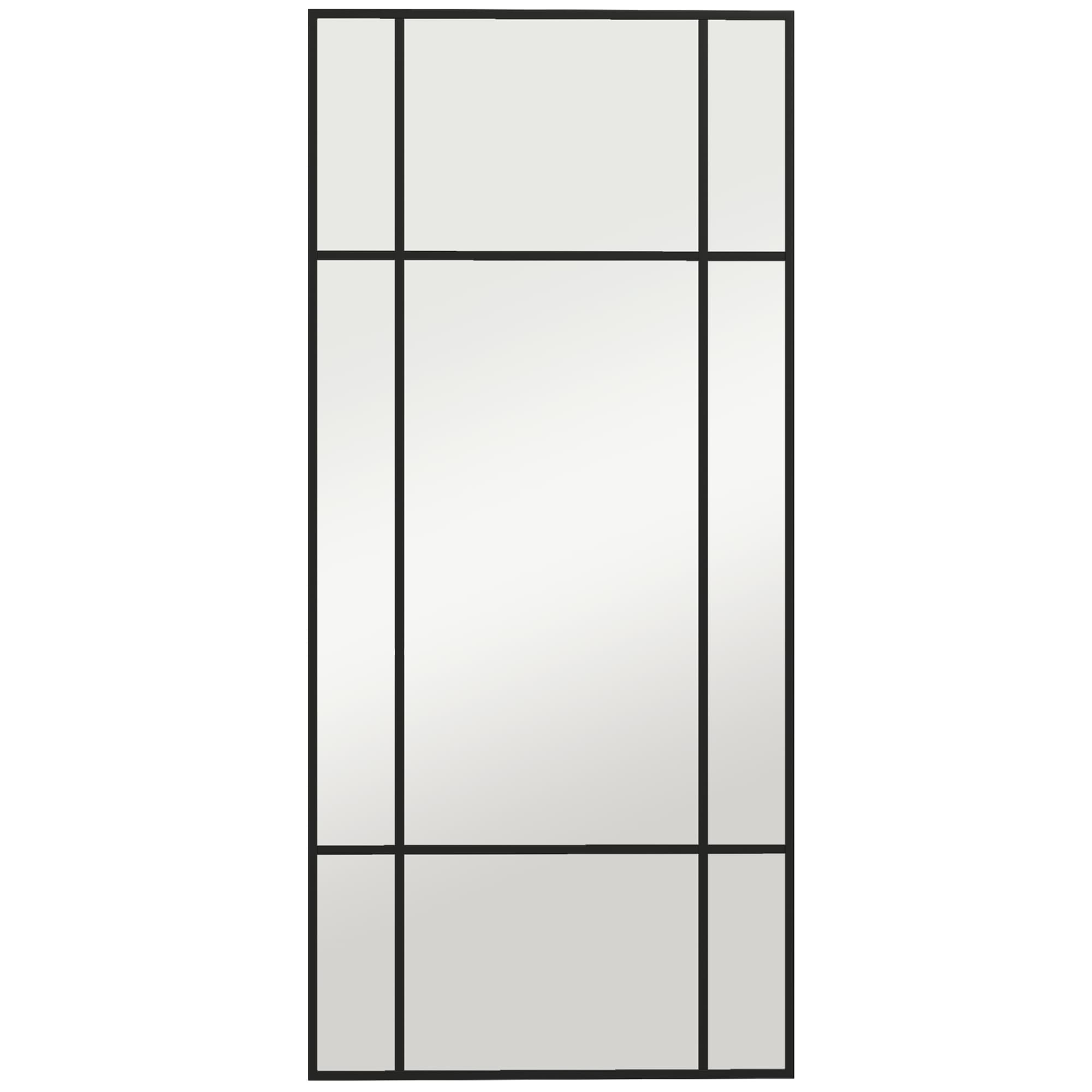 HOMCOM Miroir mural verrière rectangulaire style fenêtre, horizontal ou vertical avec 4 crochets, en métal noir - 110x50 cm