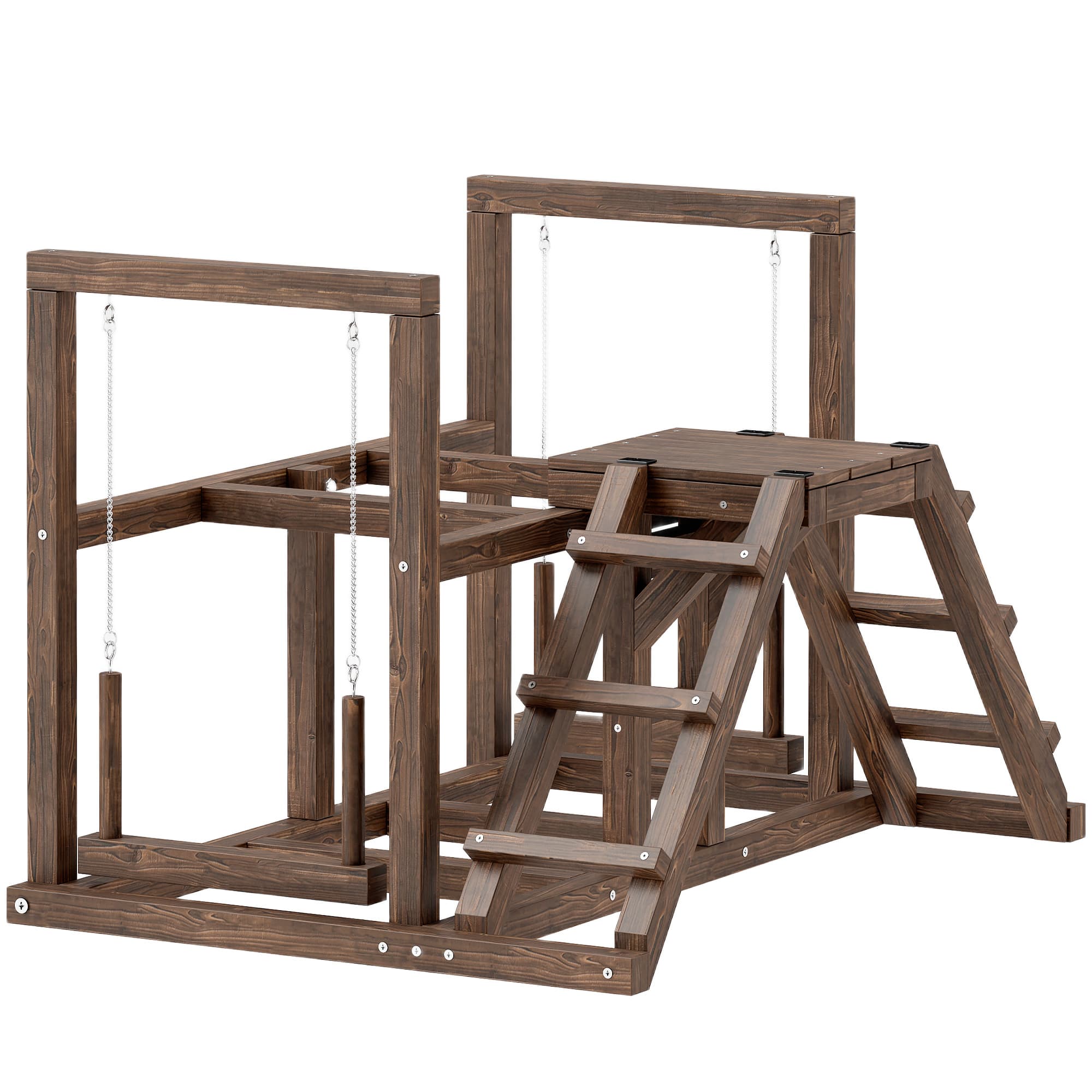 PawHut Aire de jeux en bois, Perchoir en bois pour poule, avec balançoire, échelle, plateformes, 82 x 60 x 55 cm, marron