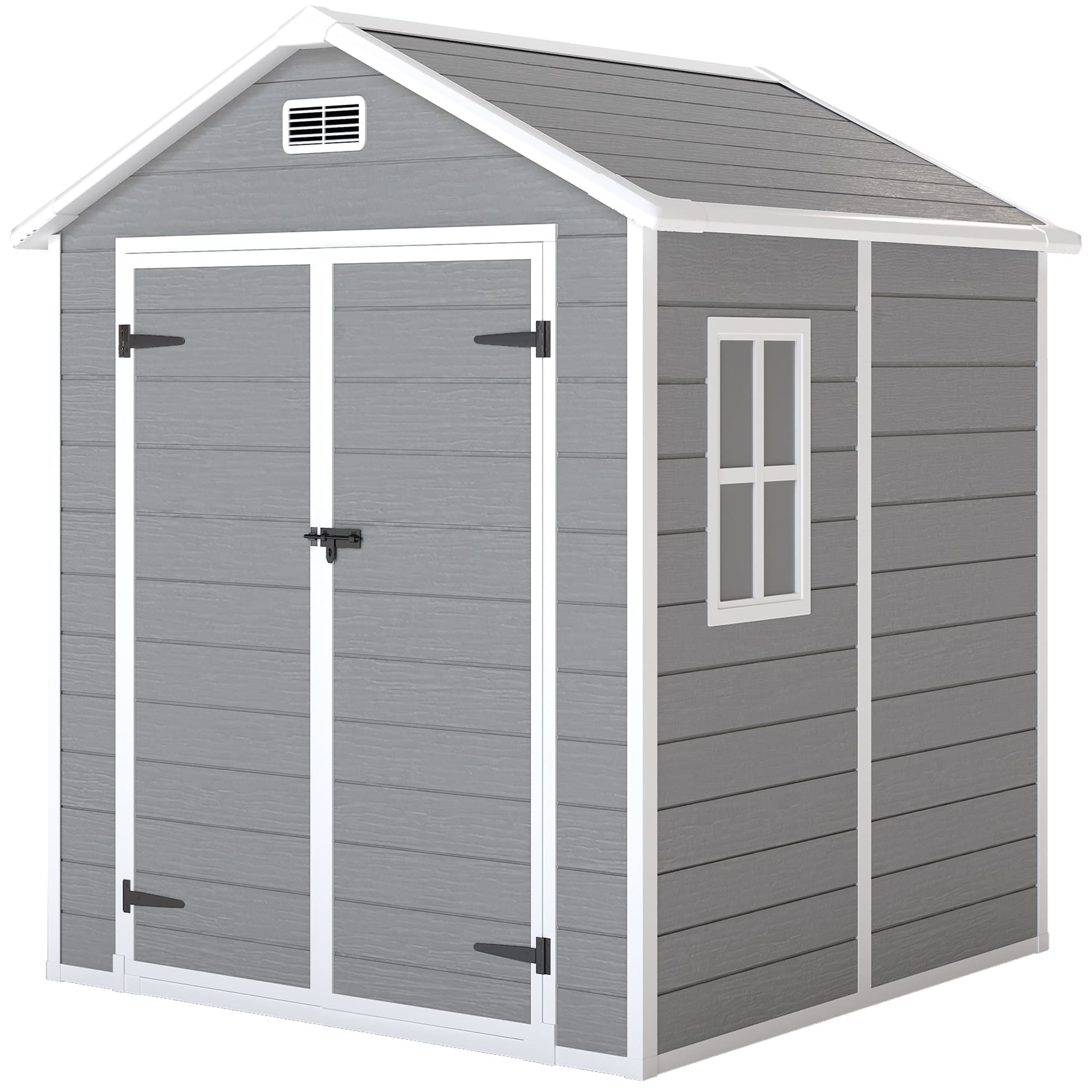 Outsunny Abri de jardin en résine 2,7 m2 avec plancher portes à loquet 3 fenêtre structure en aluminium 240 x 190 x 228 cm gris