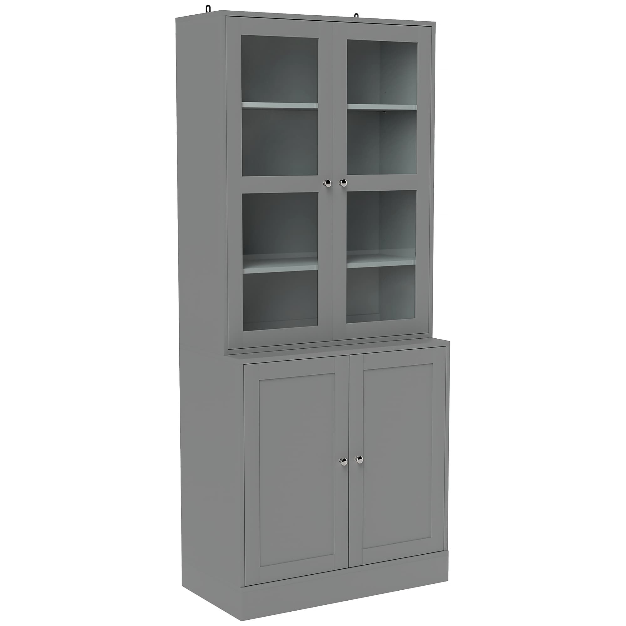 HOMCOM Bibliothèque vitrine, meuble de rangement à 6 niveaux avec 4 portes dont 2 en verre trempé, étagères réglables, blanc