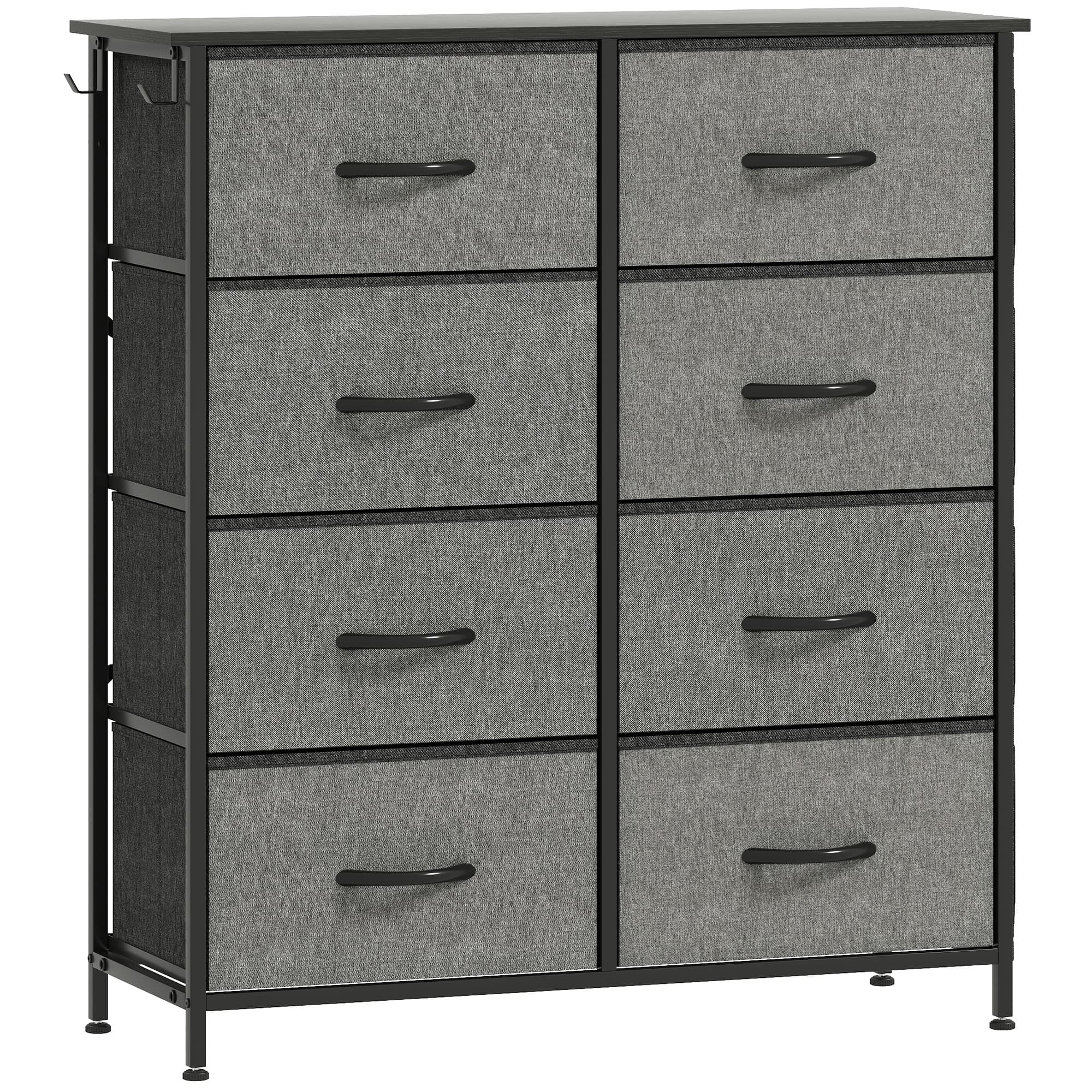 HOMCOM Commode 8 tiroirs en tissu, meuble de rangement avec 4 poches, 2 crochets, structure en acier, 86 x 30 x 94,5 cm, gris